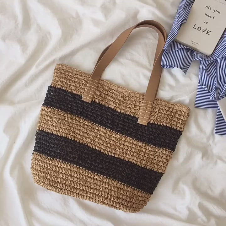 Handbags Striped Straw Woven Tote Bag