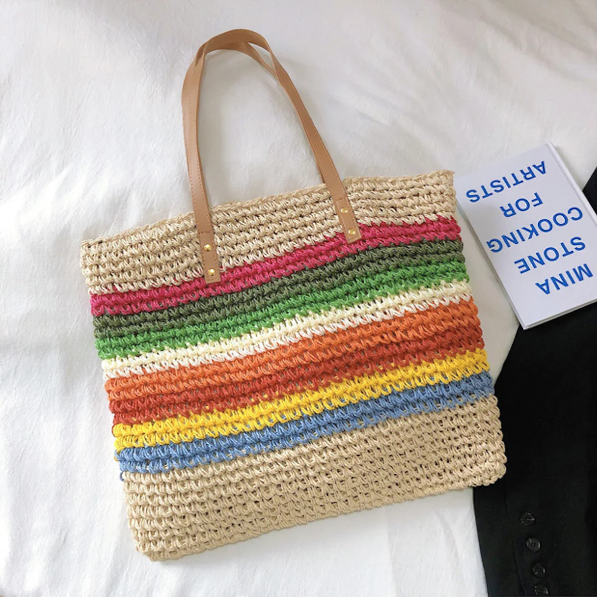 Handbags Large Rainbow Straw Tote