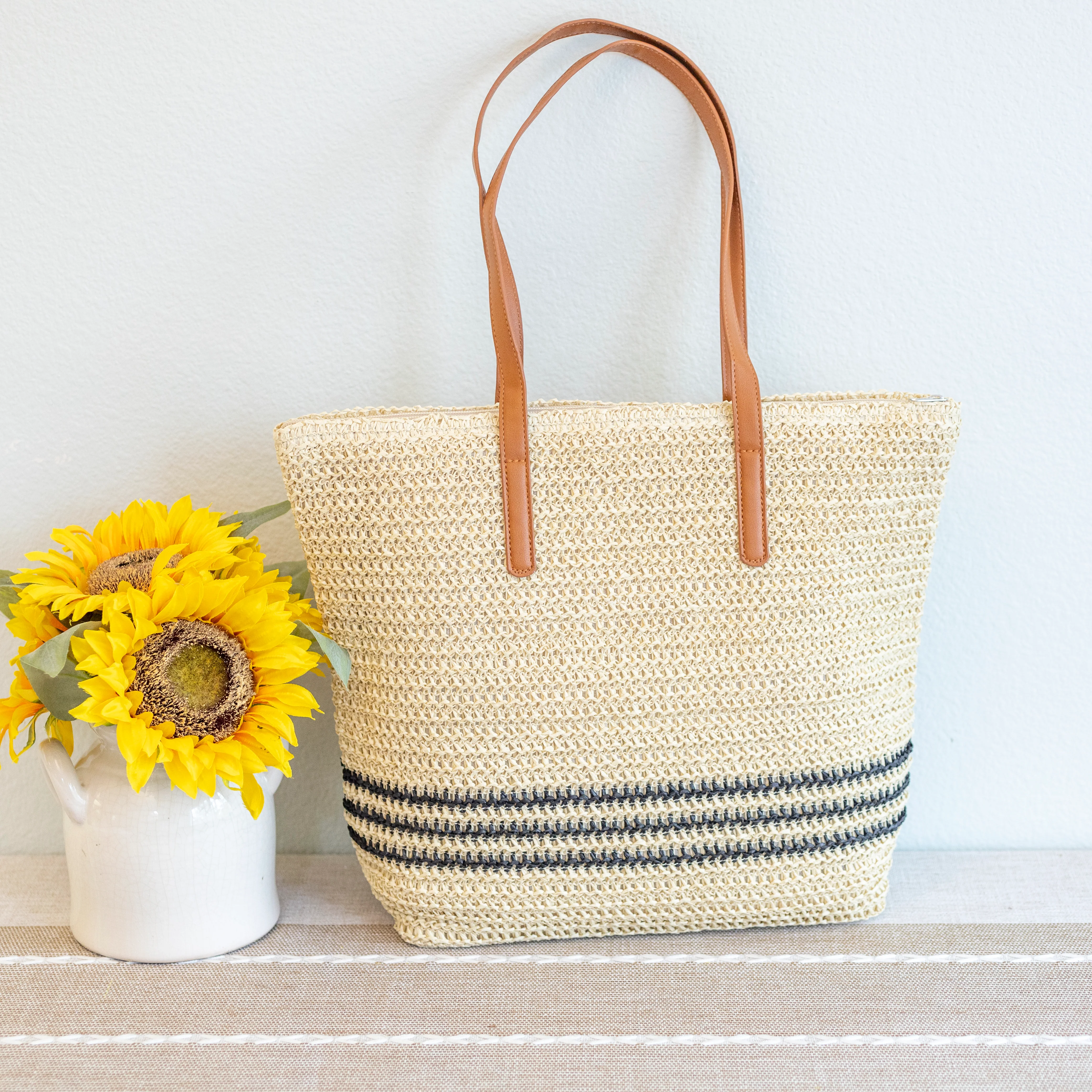 Handbags Striped Large Straw Woven Tote