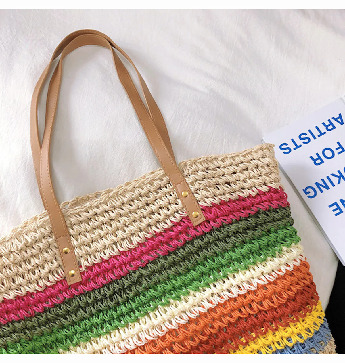 Handbags Large Rainbow Straw Tote