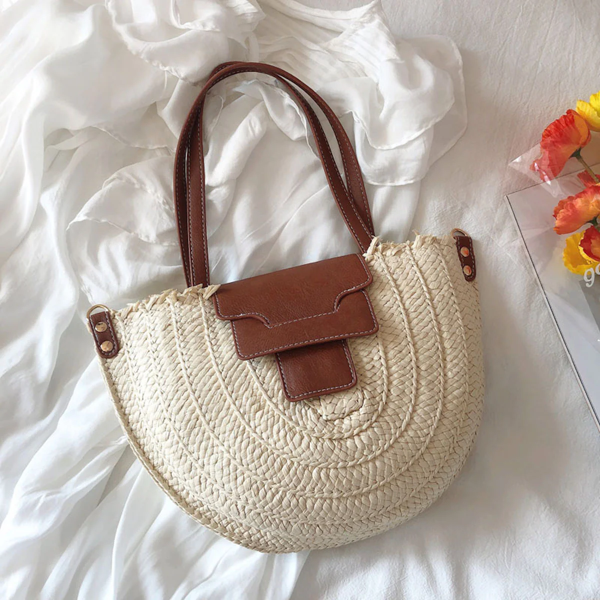Handbags Straw Half Moon Summer Purse