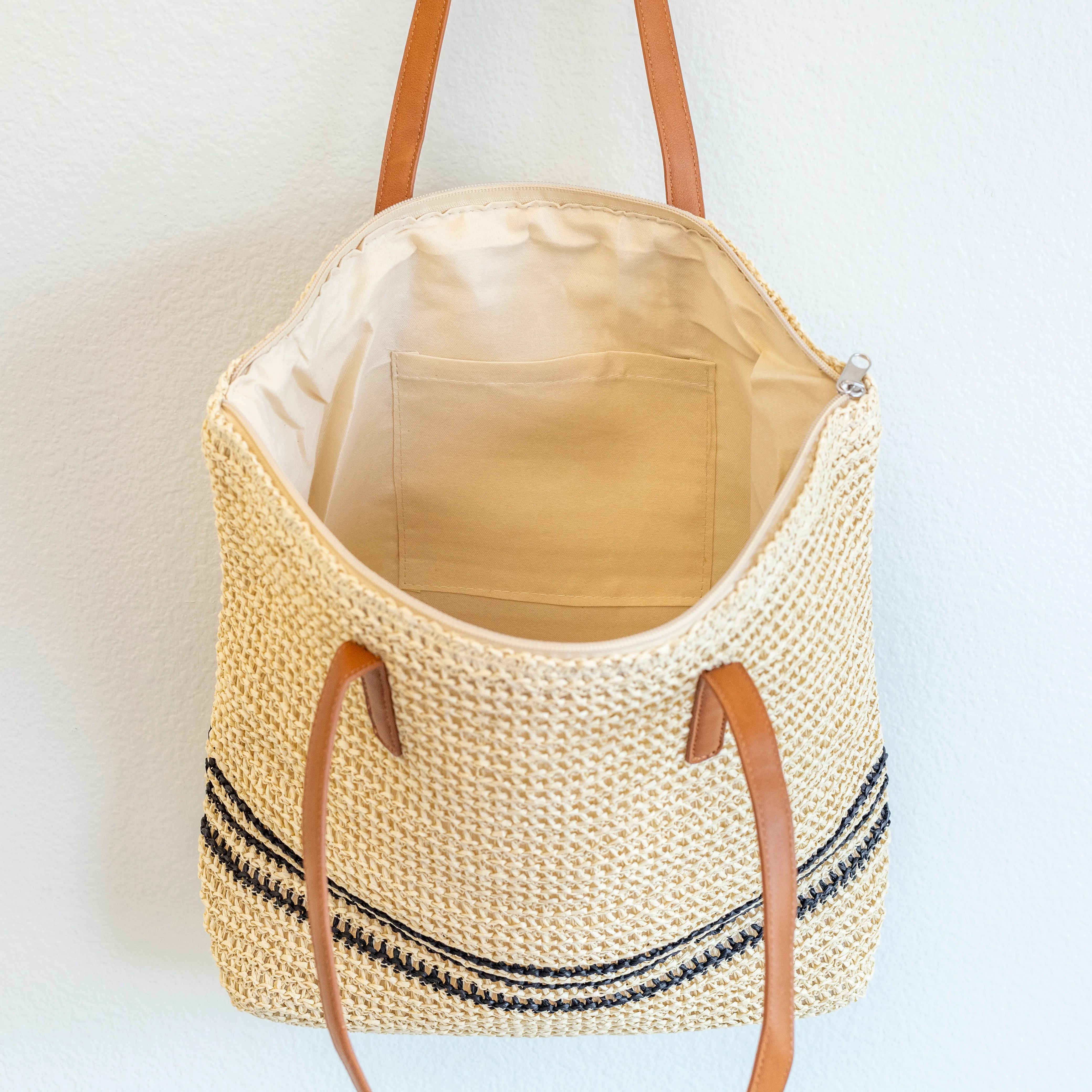 Handbags Striped Large Straw Woven Tote