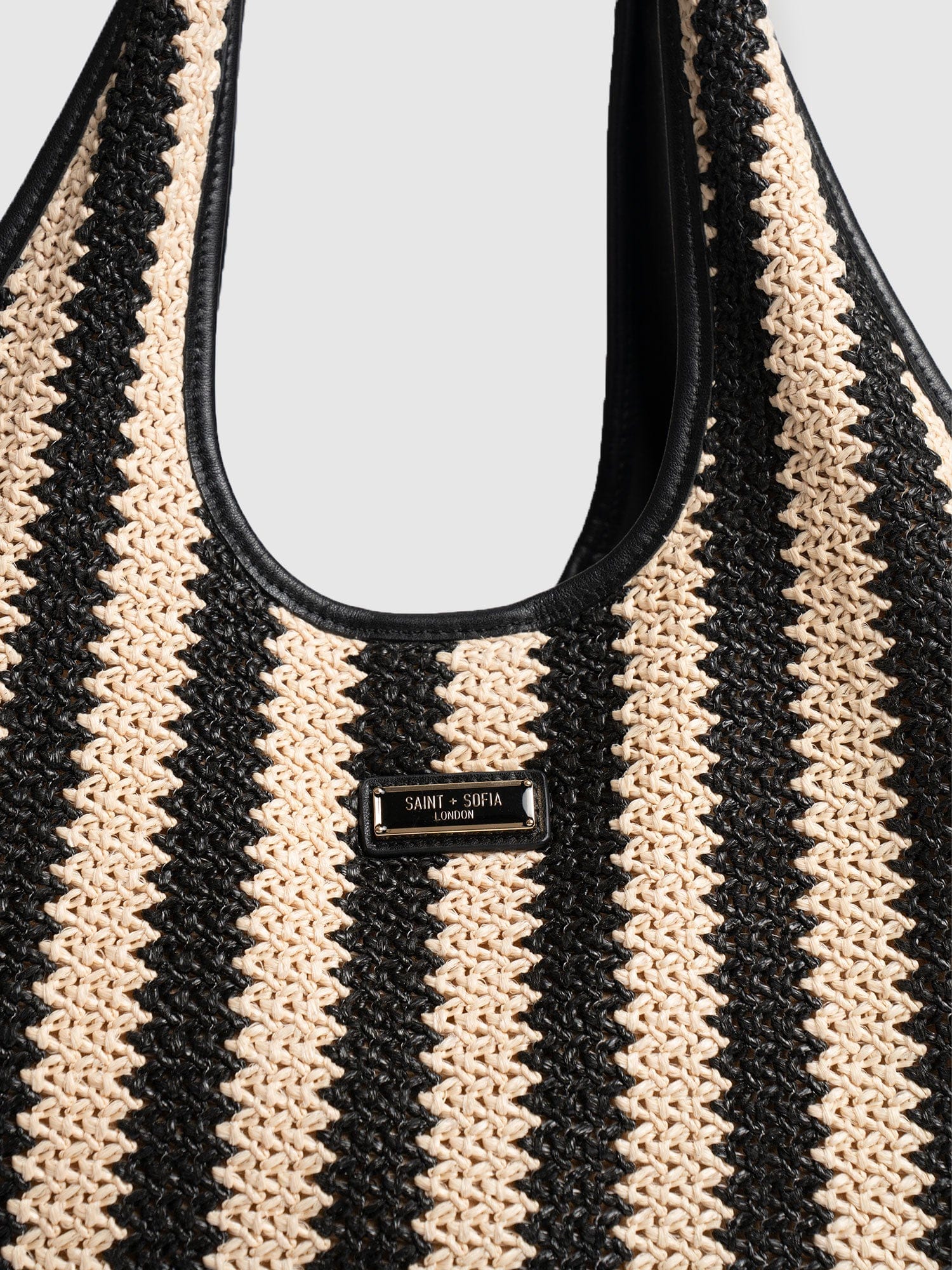 Shoulder Tote Bag - Beige/Black Raffia