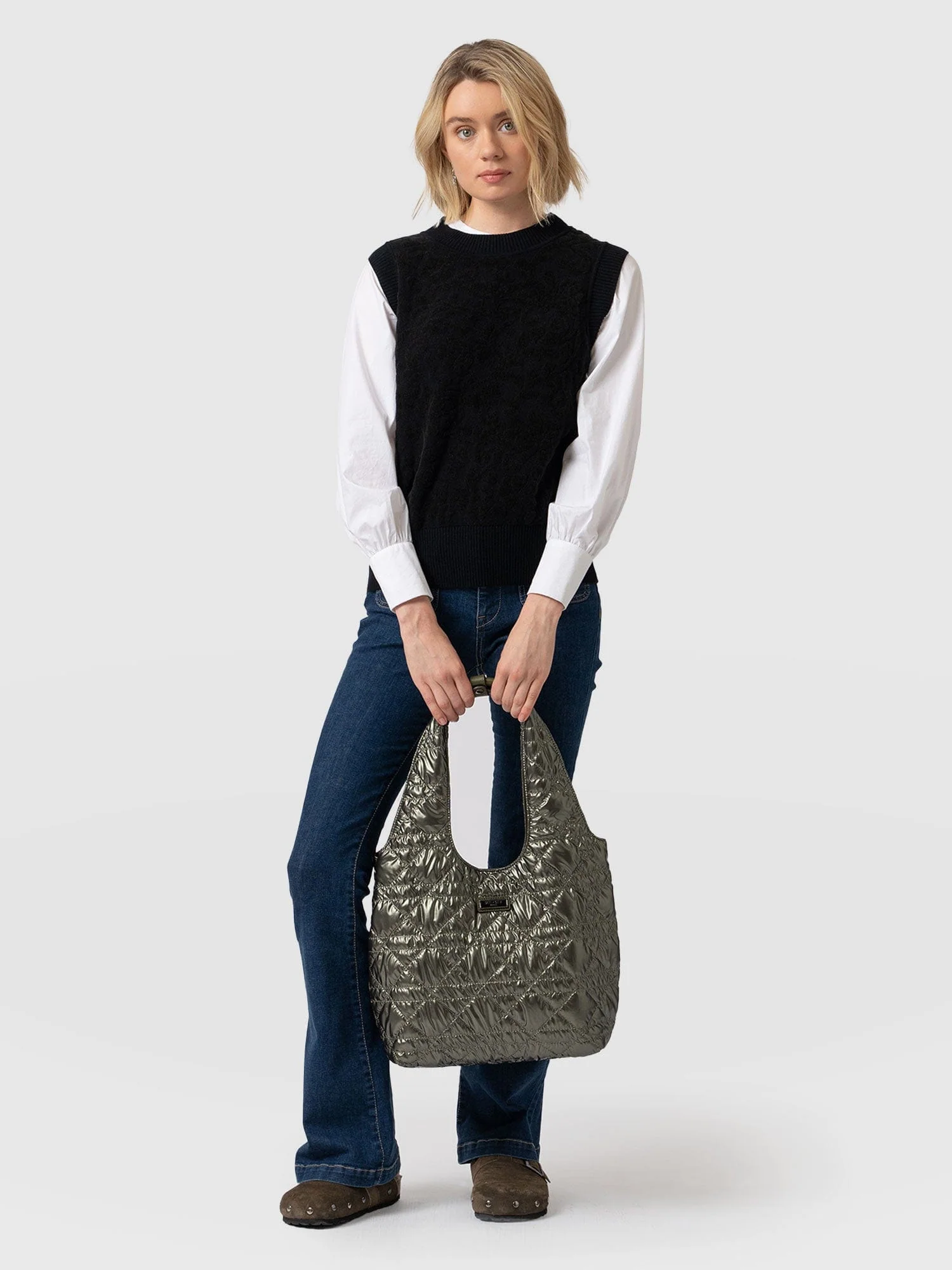 Shoulder Tote Bag - Metallic Khaki