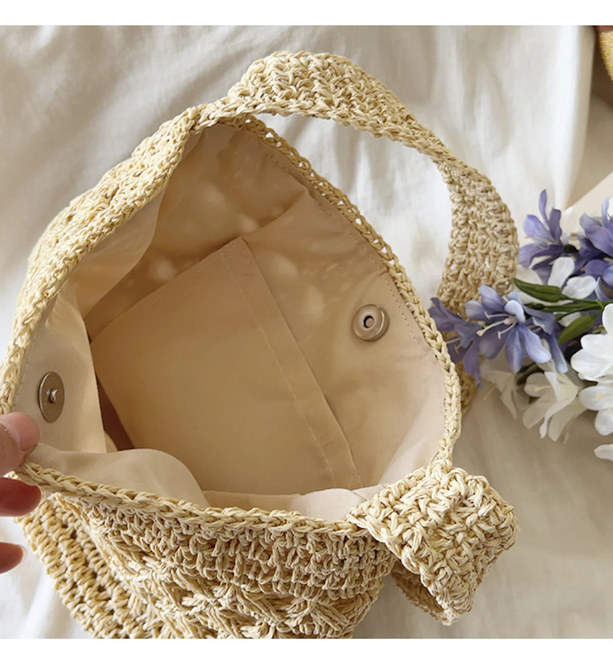 Handbags Patterned Straw Shoulder Bucket Bag