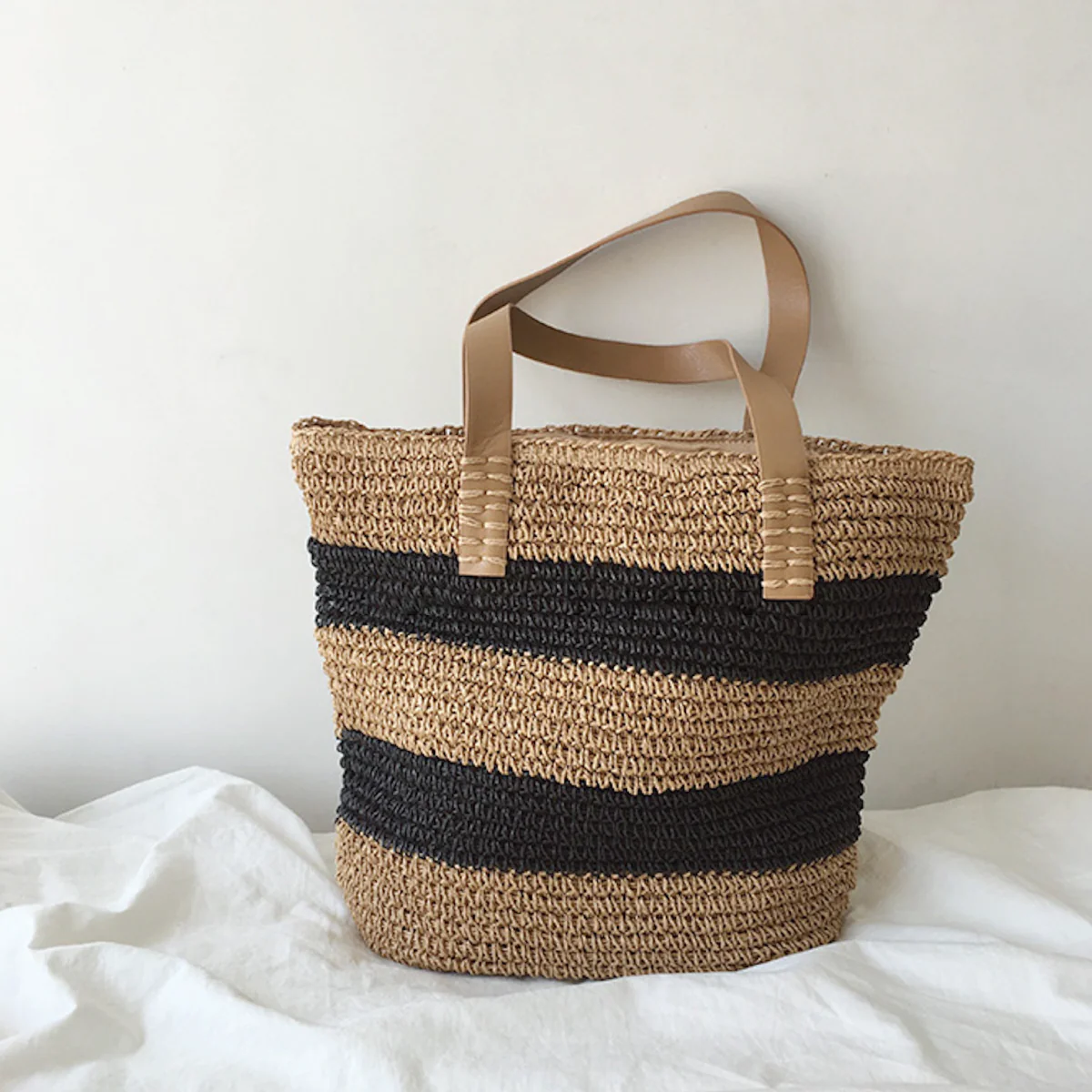 Handbags Striped Straw Woven Tote Bag