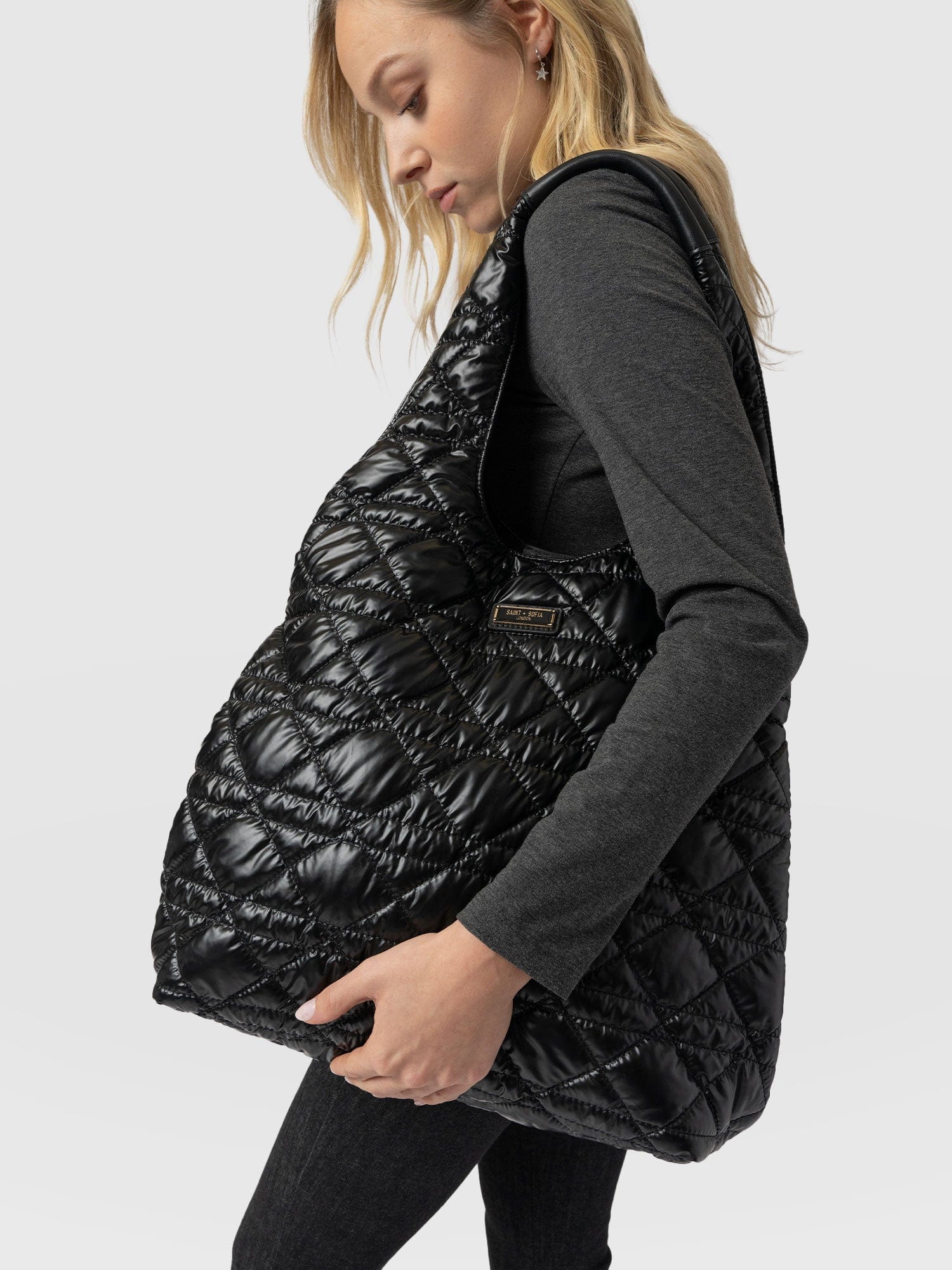 Quilted Shoulder Tote Bag - Black