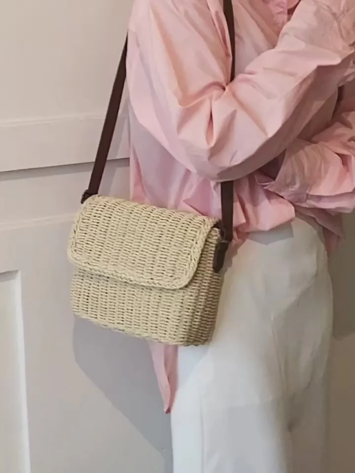 Handbags Straw Woven Messenger Bag with Flap