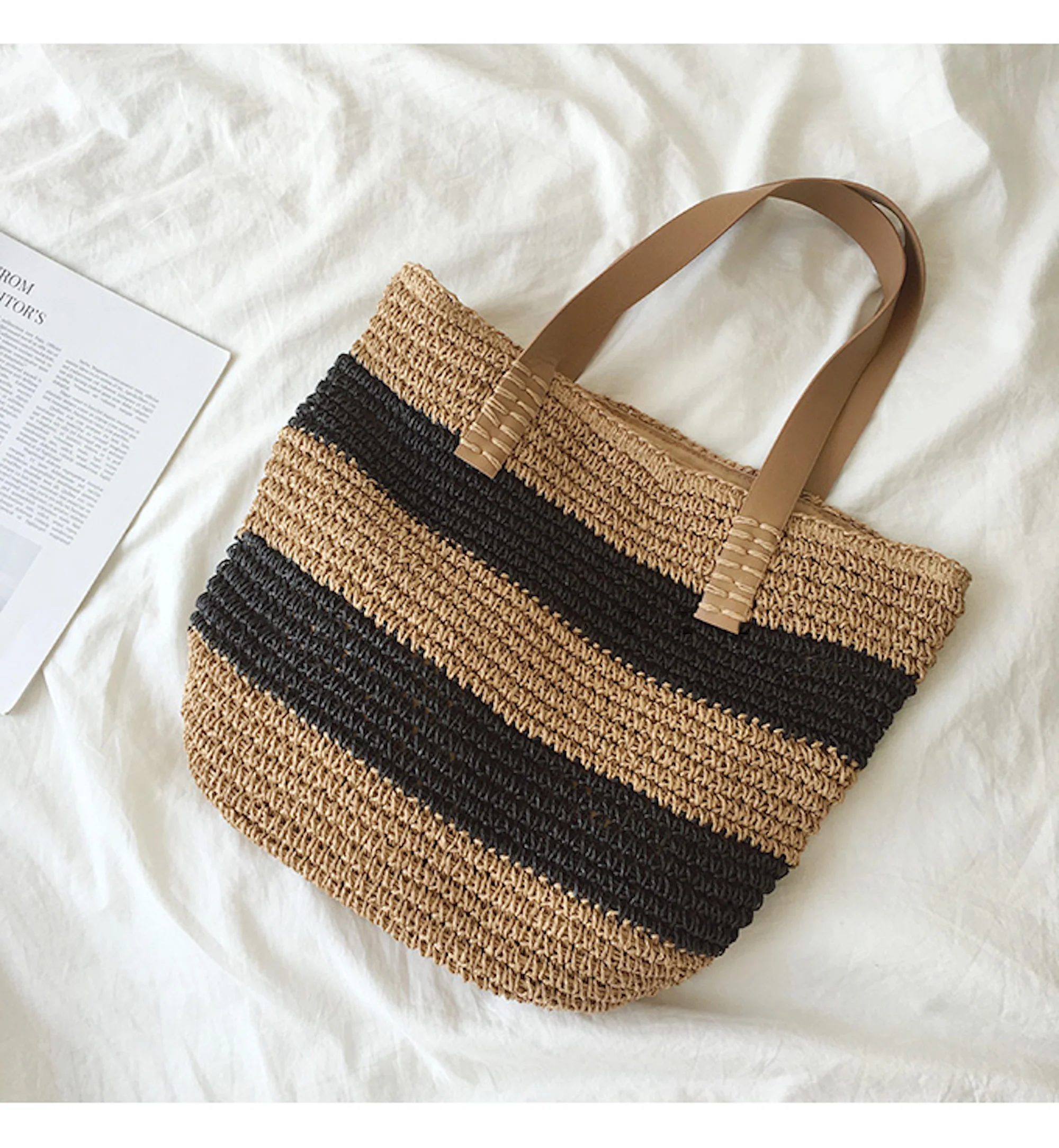 Handbags Striped Straw Woven Tote Bag