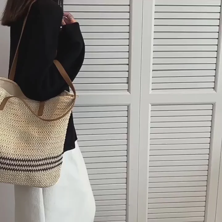 Handbags Striped Large Straw Woven Tote