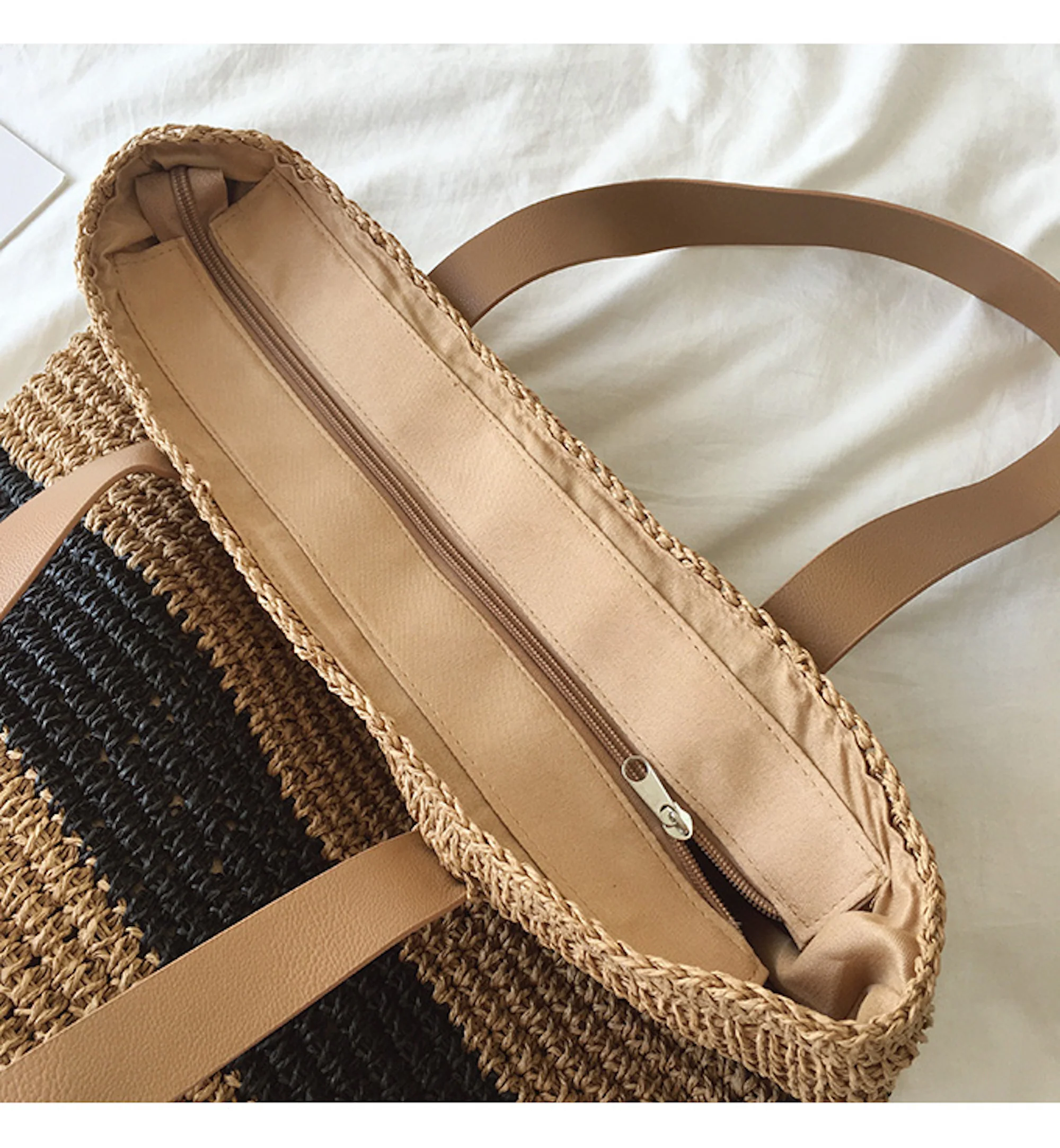 Handbags Striped Straw Woven Tote Bag