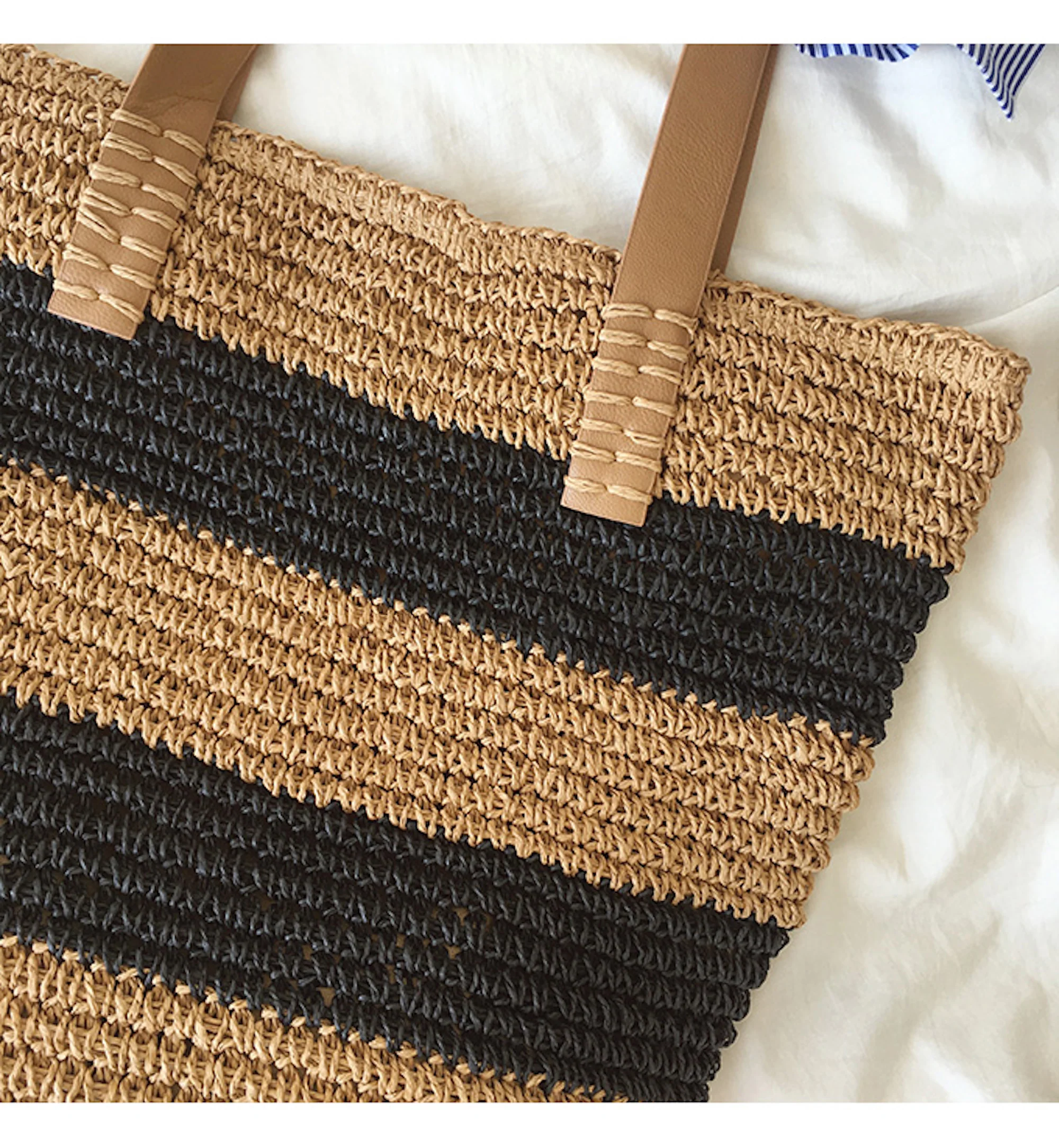 Handbags Striped Straw Woven Tote Bag