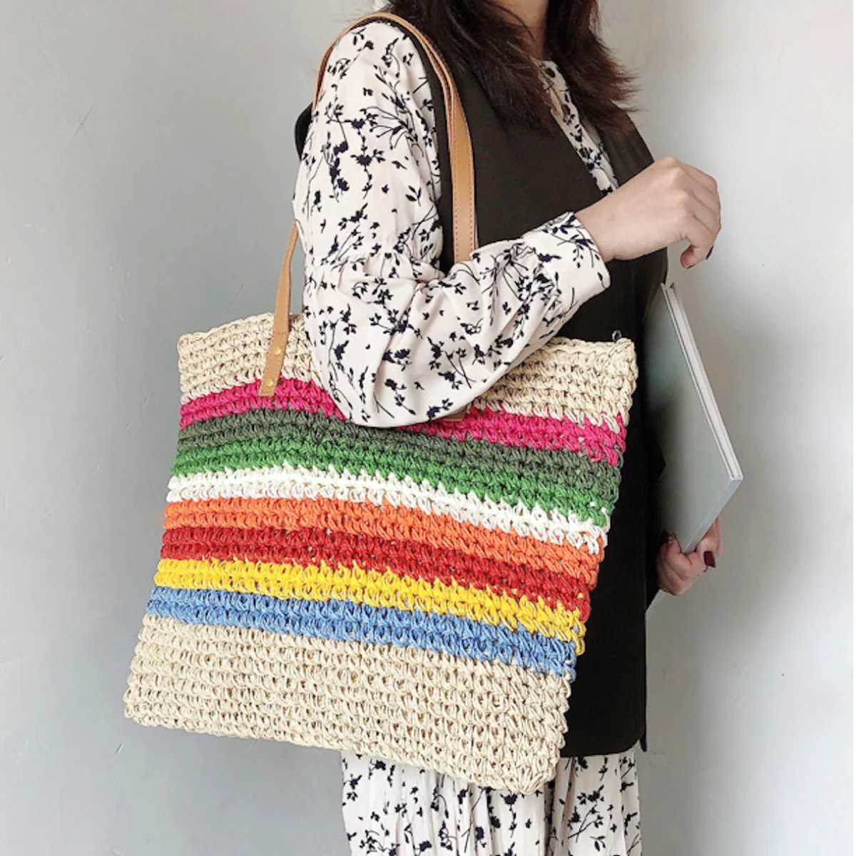 Handbags Large Rainbow Straw Tote