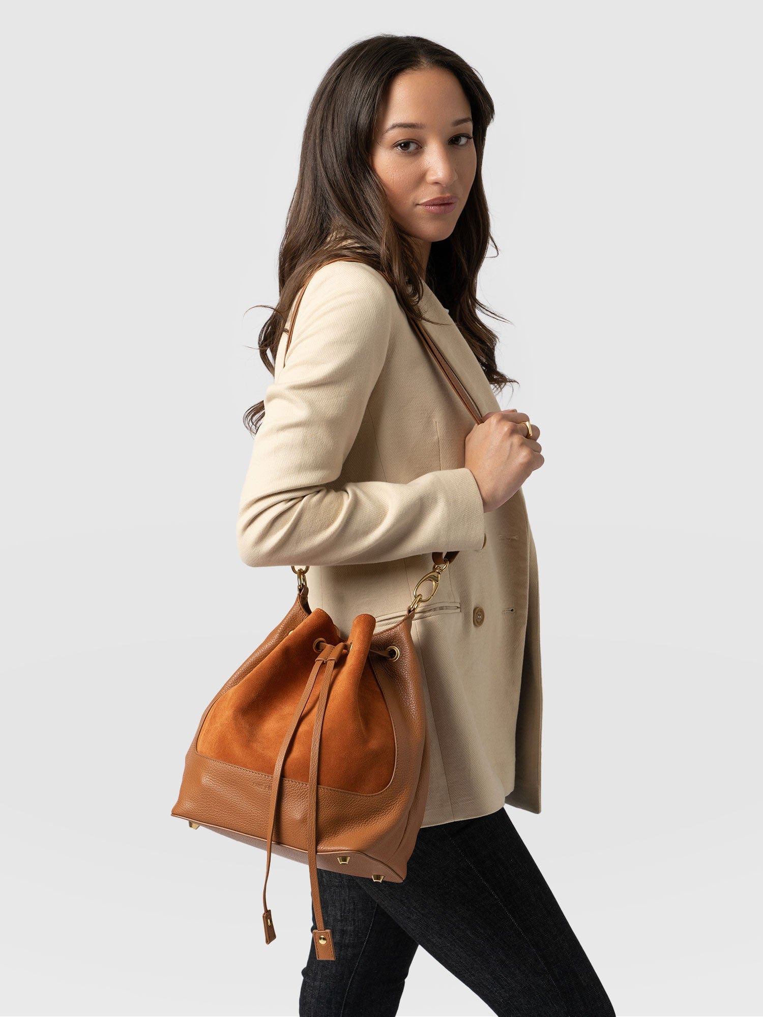 Bucket Bag - Brown Suede Pebble