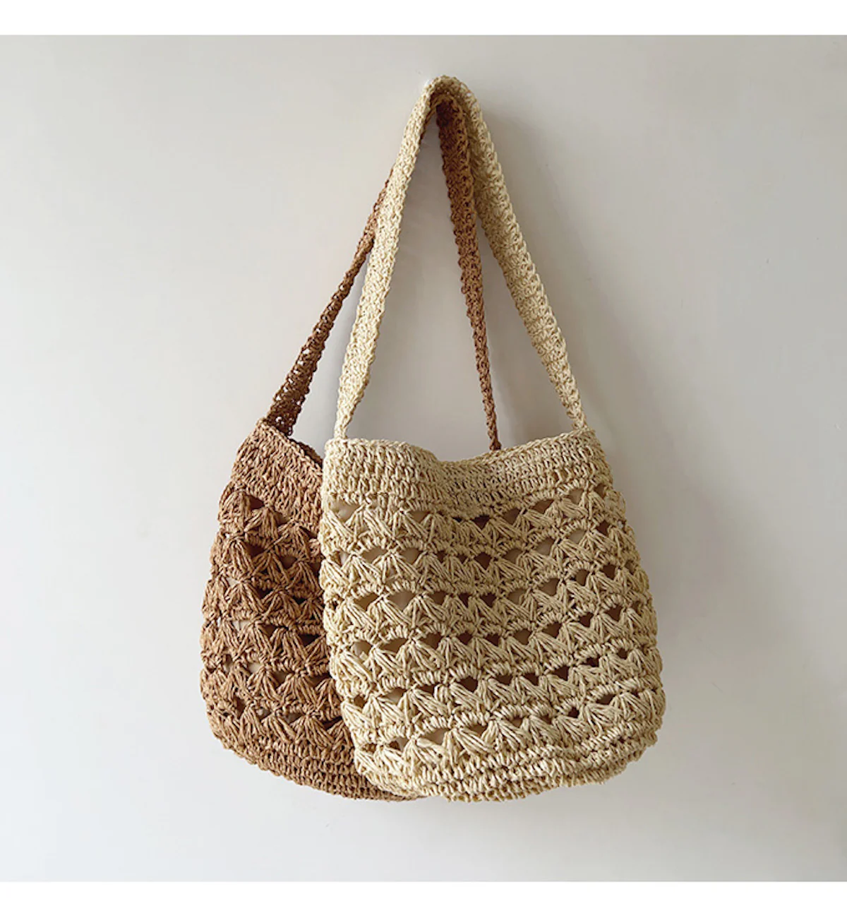 Handbags Patterned Straw Shoulder Bucket Bag