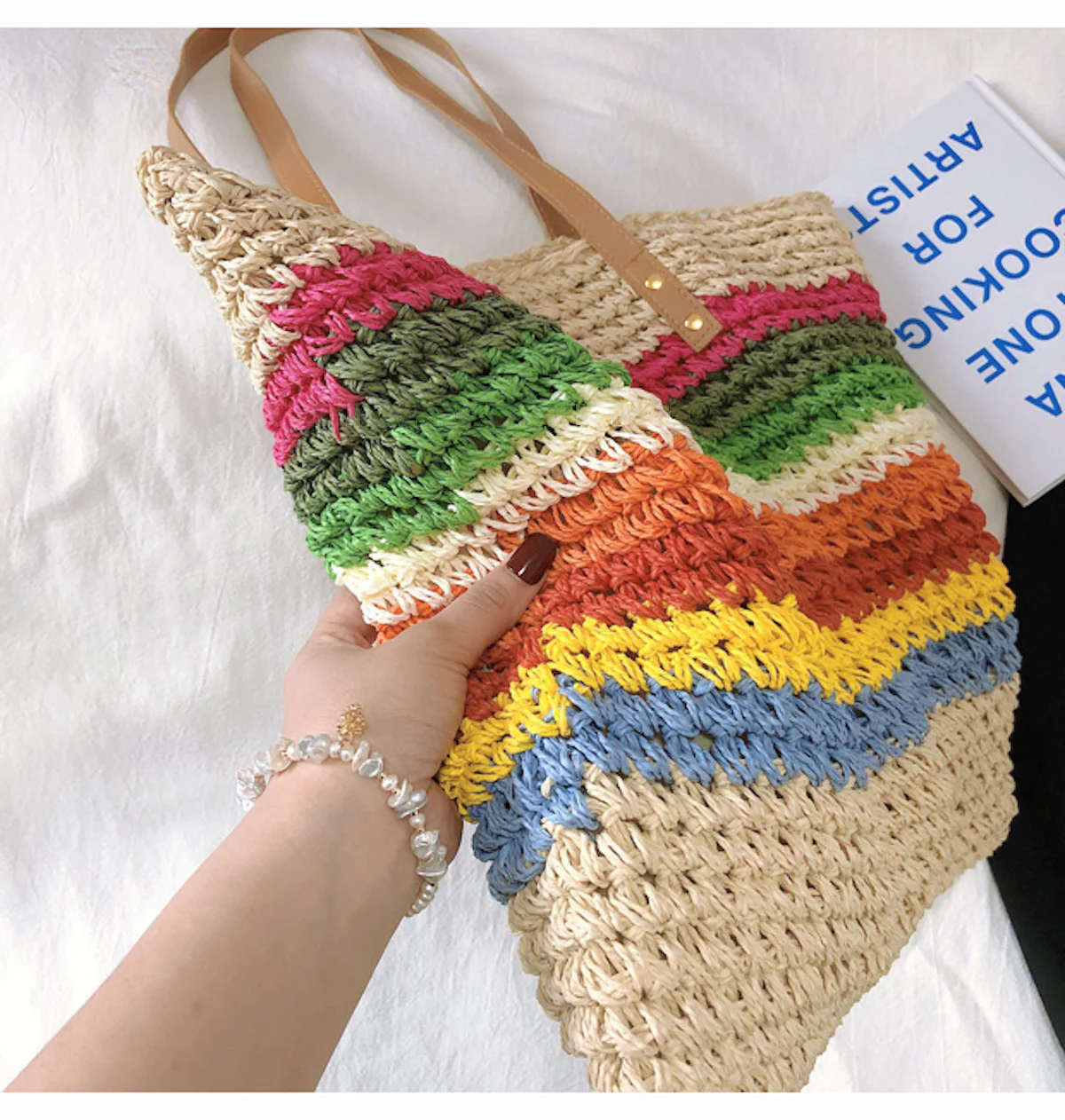 Handbags Large Rainbow Straw Tote