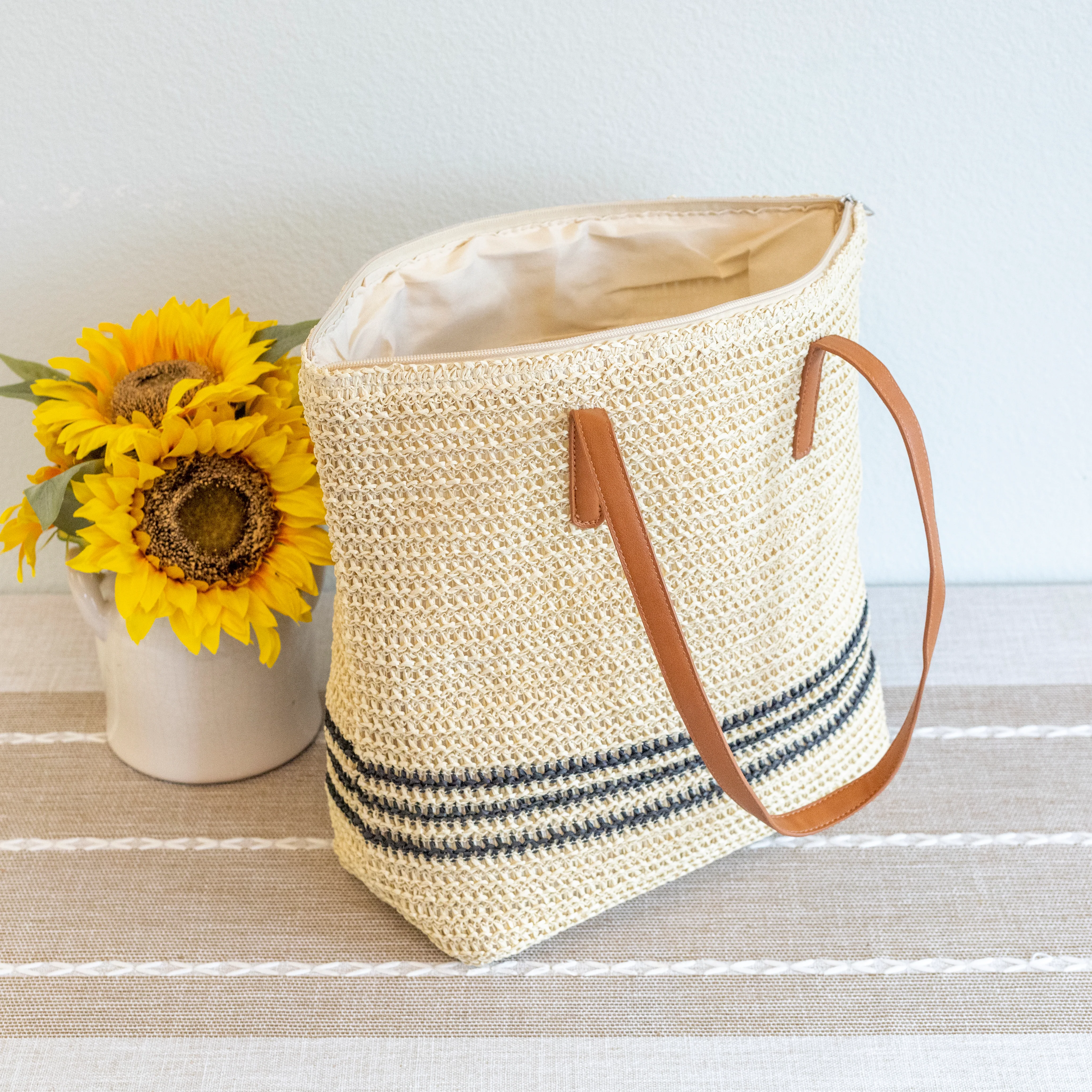 Handbags Striped Large Straw Woven Tote