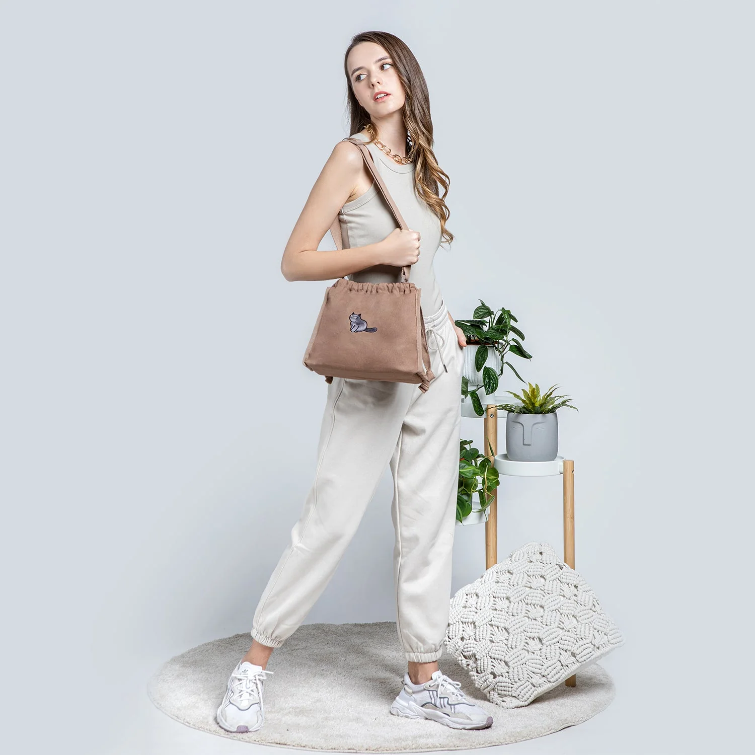 Furry Drawstring 37 Crossbody Bag