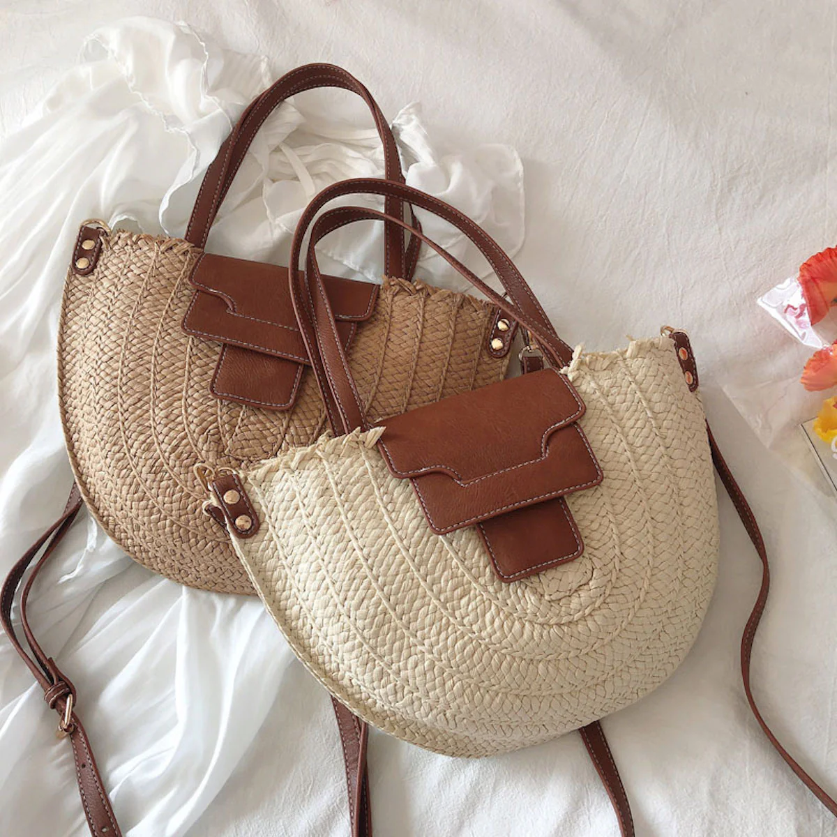 Handbags Straw Half Moon Summer Purse