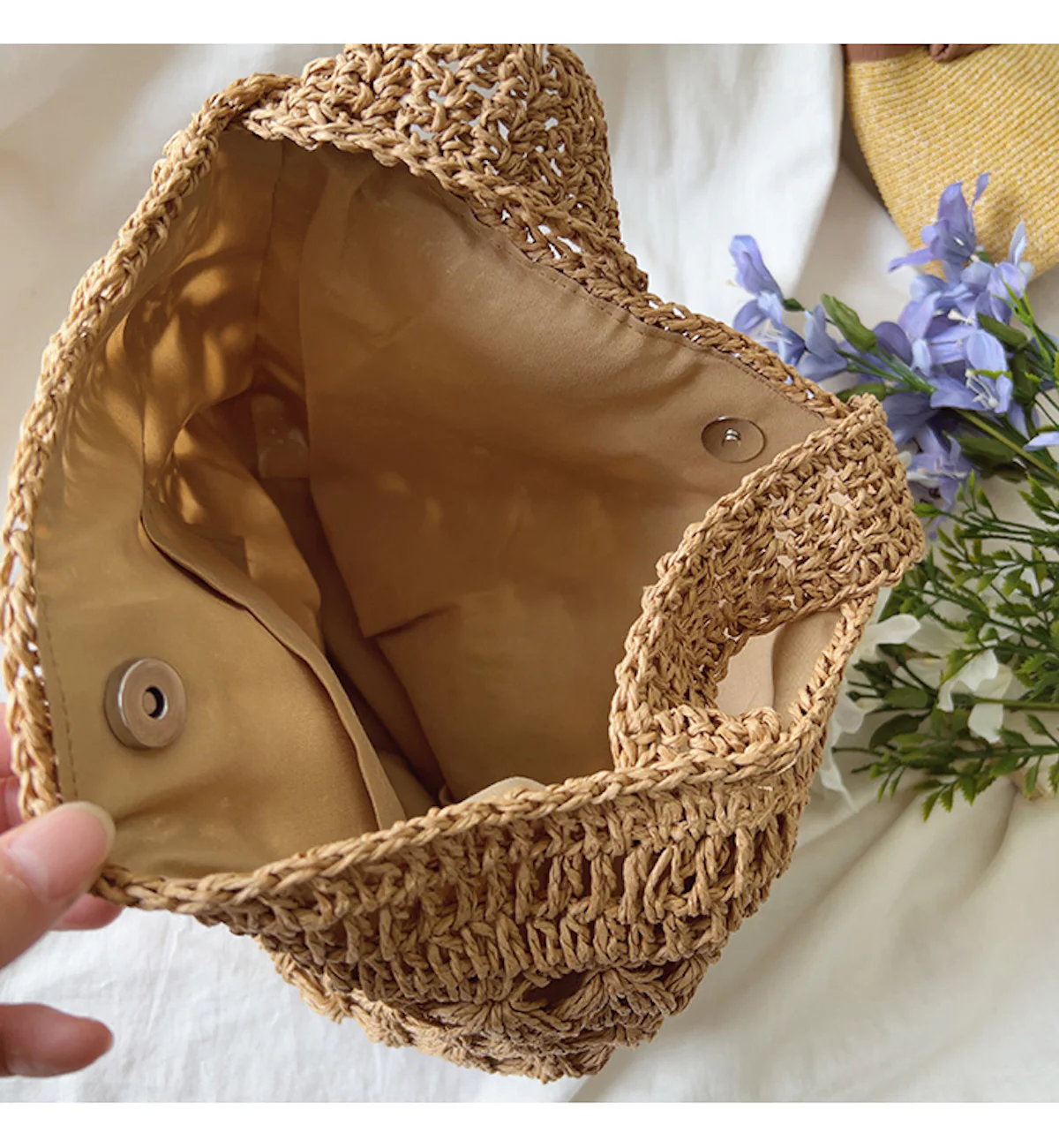 Handbags Patterned Straw Shoulder Bucket Bag