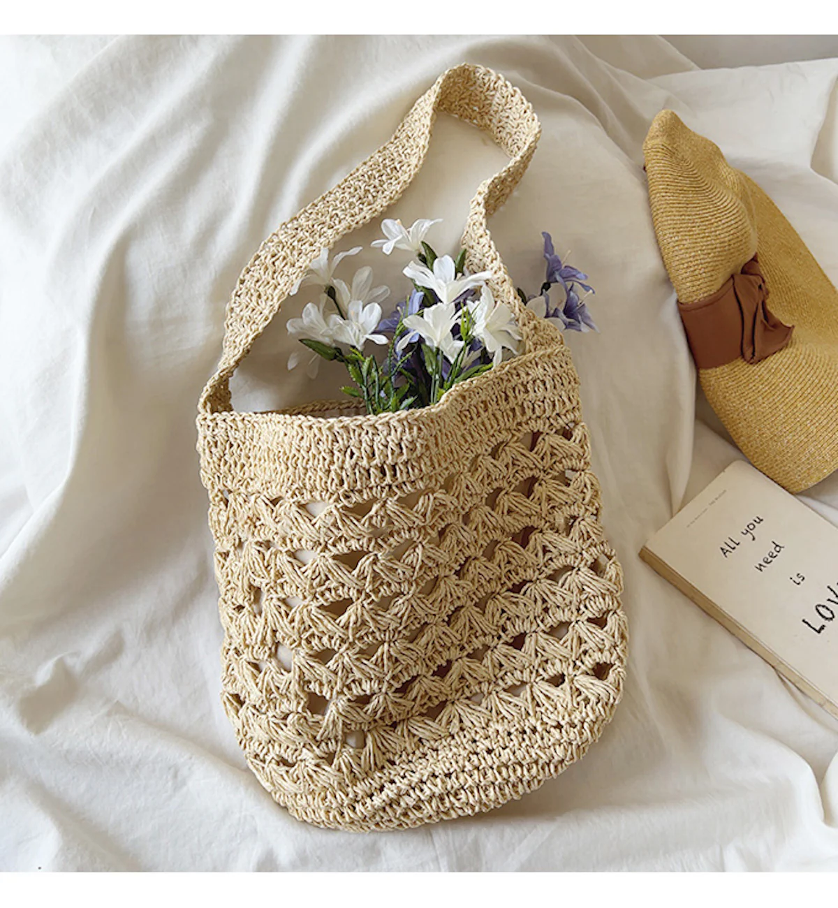 Handbags Patterned Straw Shoulder Bucket Bag