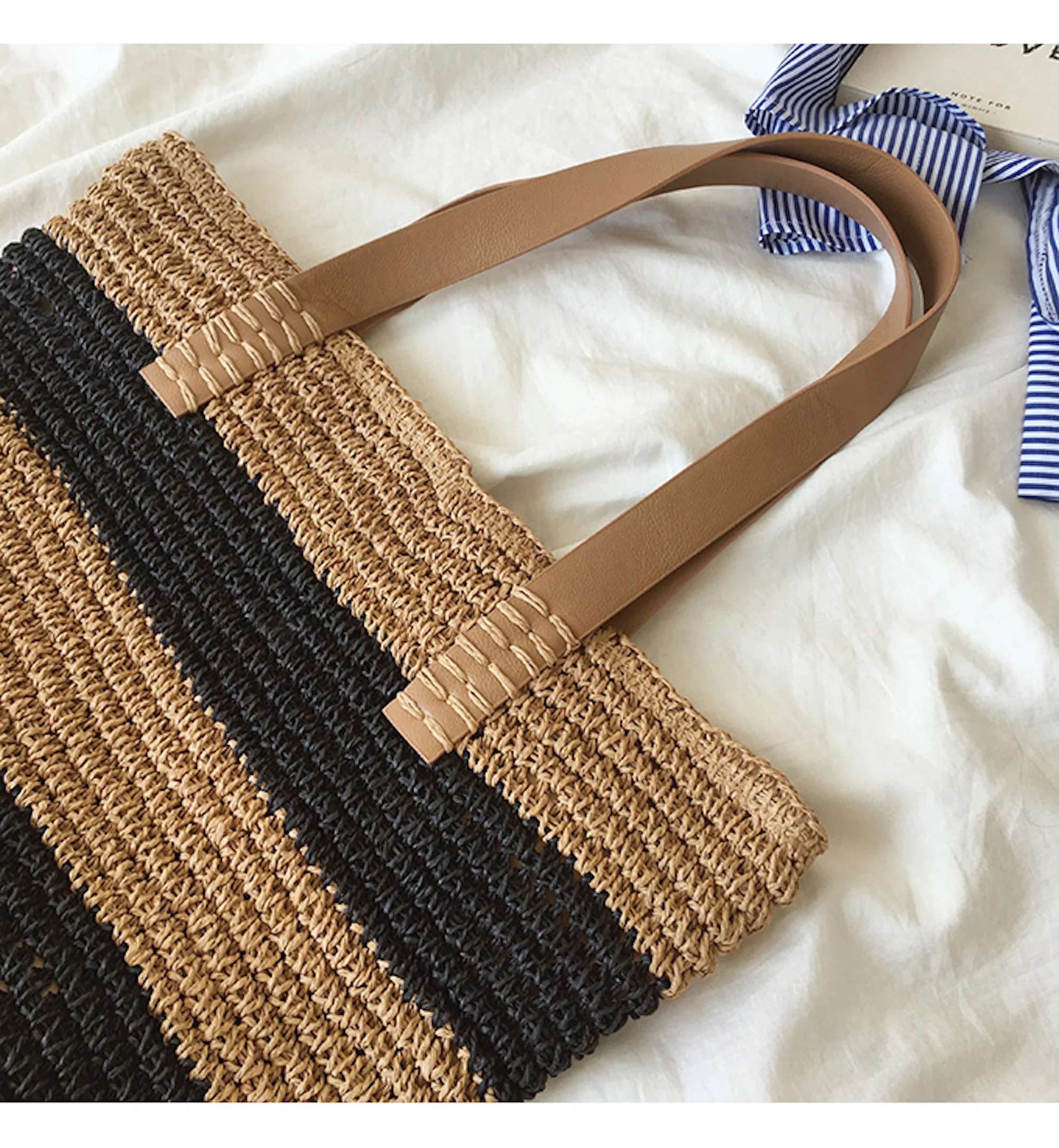 Handbags Striped Straw Woven Tote Bag