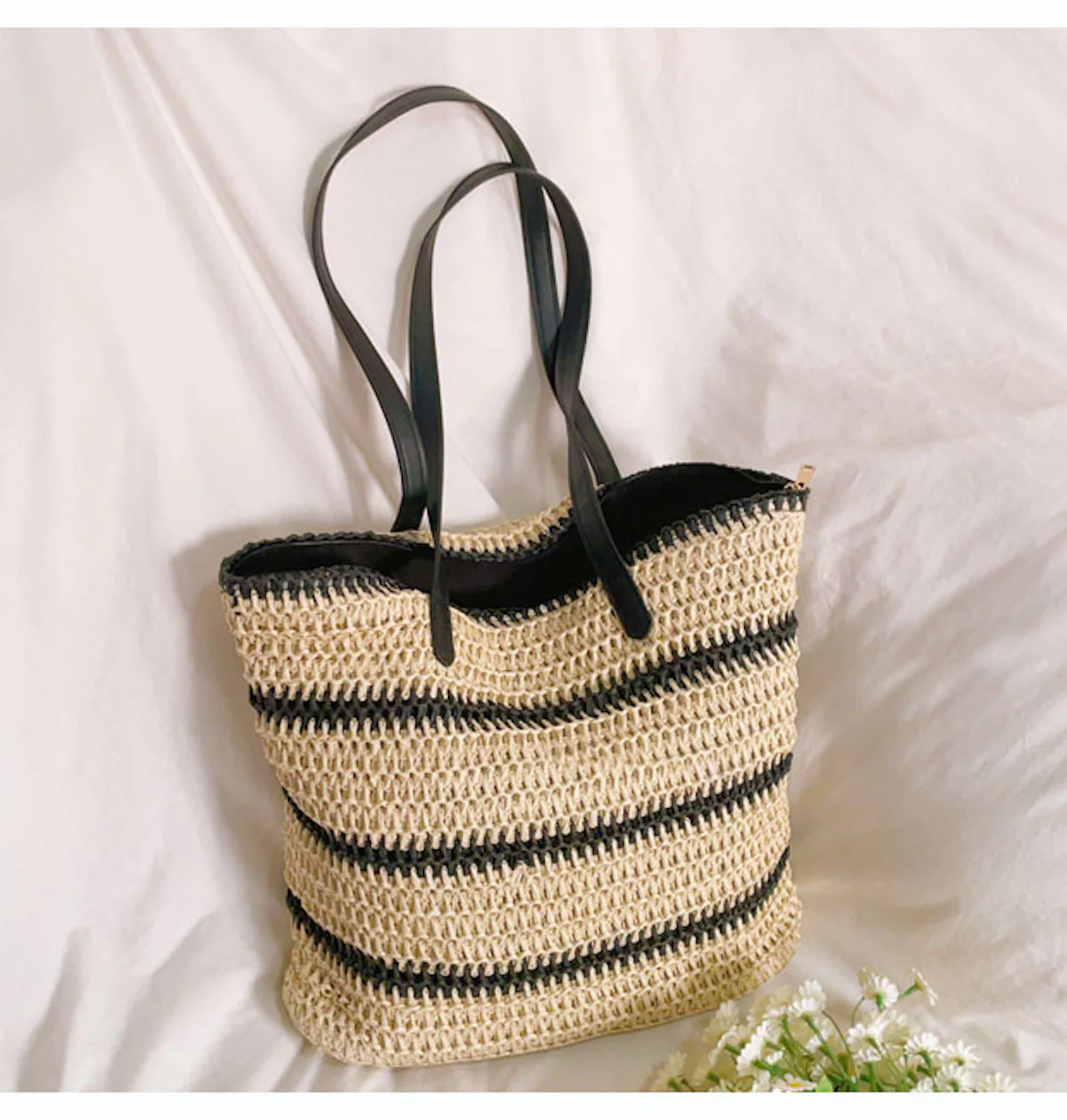 Handbags Large Straw Striped Summer Tote
