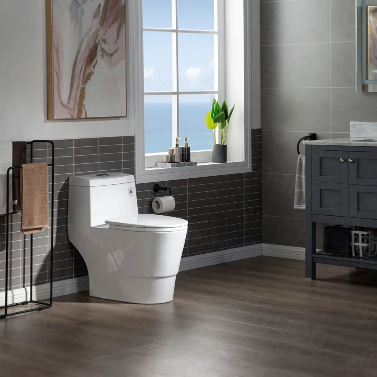 T-0001 1.28 GPF Elongated ADA Height One Piece Dual-Flush Toilet with Soft-Closing Seat,MAP Flushing 1000G