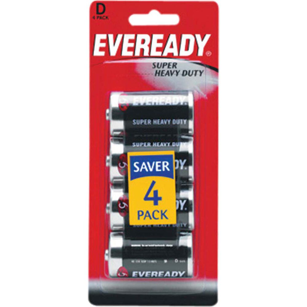 Eveready Super Heavy Duty D Alkaline Batteries 4 Pack
