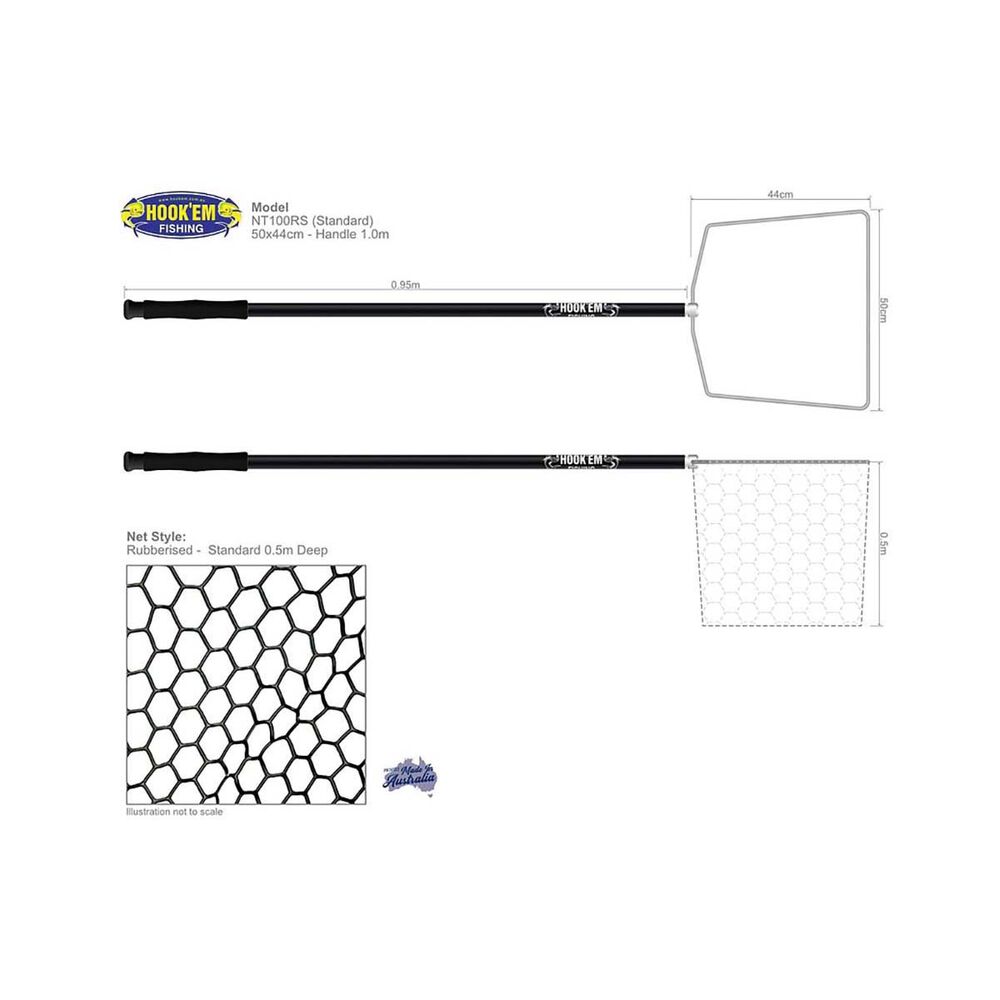 Hook'em Rubberised Standard Landing Net 100cm