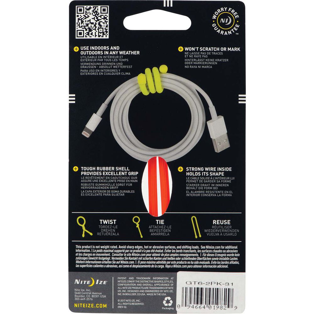 Nite Ize Gear Tie 6" Orange 2 pack