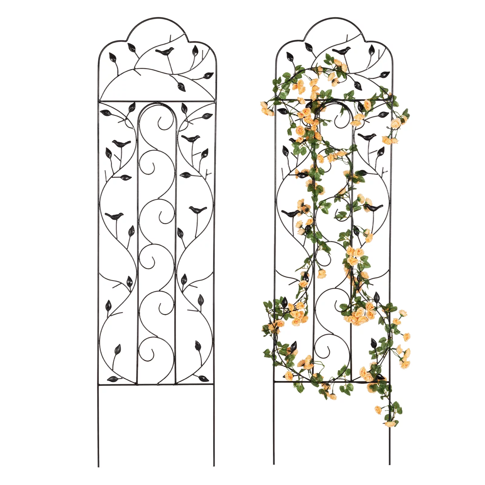 Idzo 60 in. Decorative Metal Trellis for Climbing Plants Outdoor, Heavy-Duty Steel Garden Trellis with D