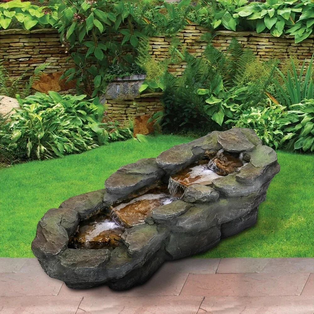 4 Tier Waterfall Fountain Rockery Water Fountain Pump Outdoor Garden - 29'' - N/A