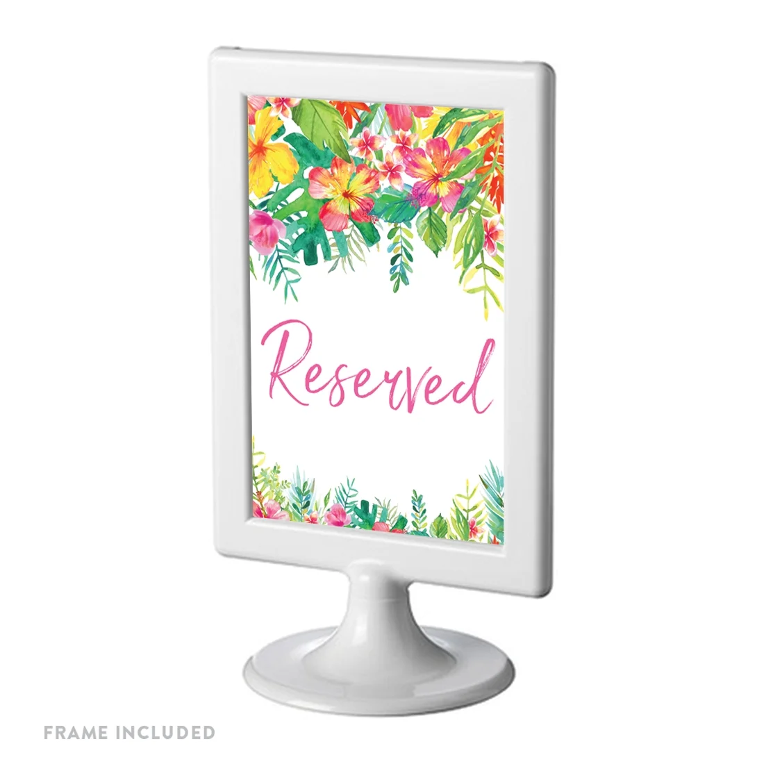 Tropical Floral Garden Party Party Signs, Reserved, 4x6-inch, Includes Frame