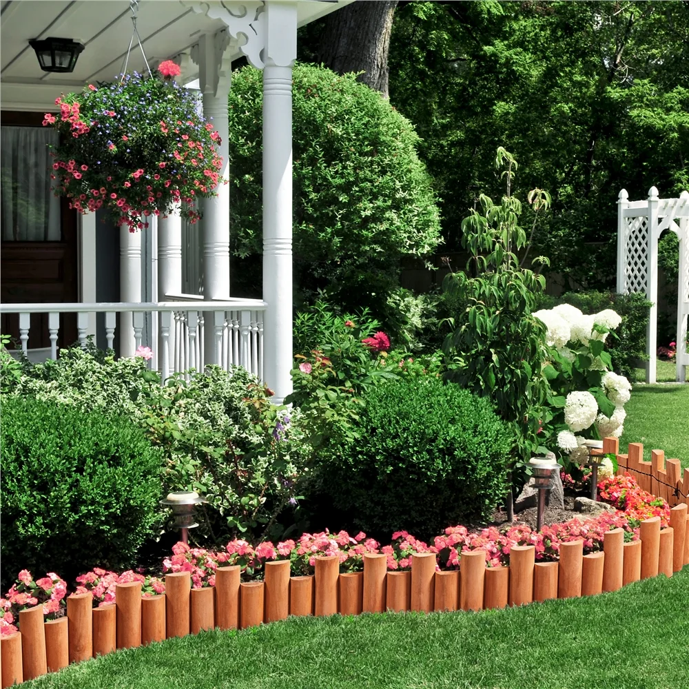 Topeakmart Set of 2 Outdoor Wooden Short Fence for Decorative Garden, Brown
