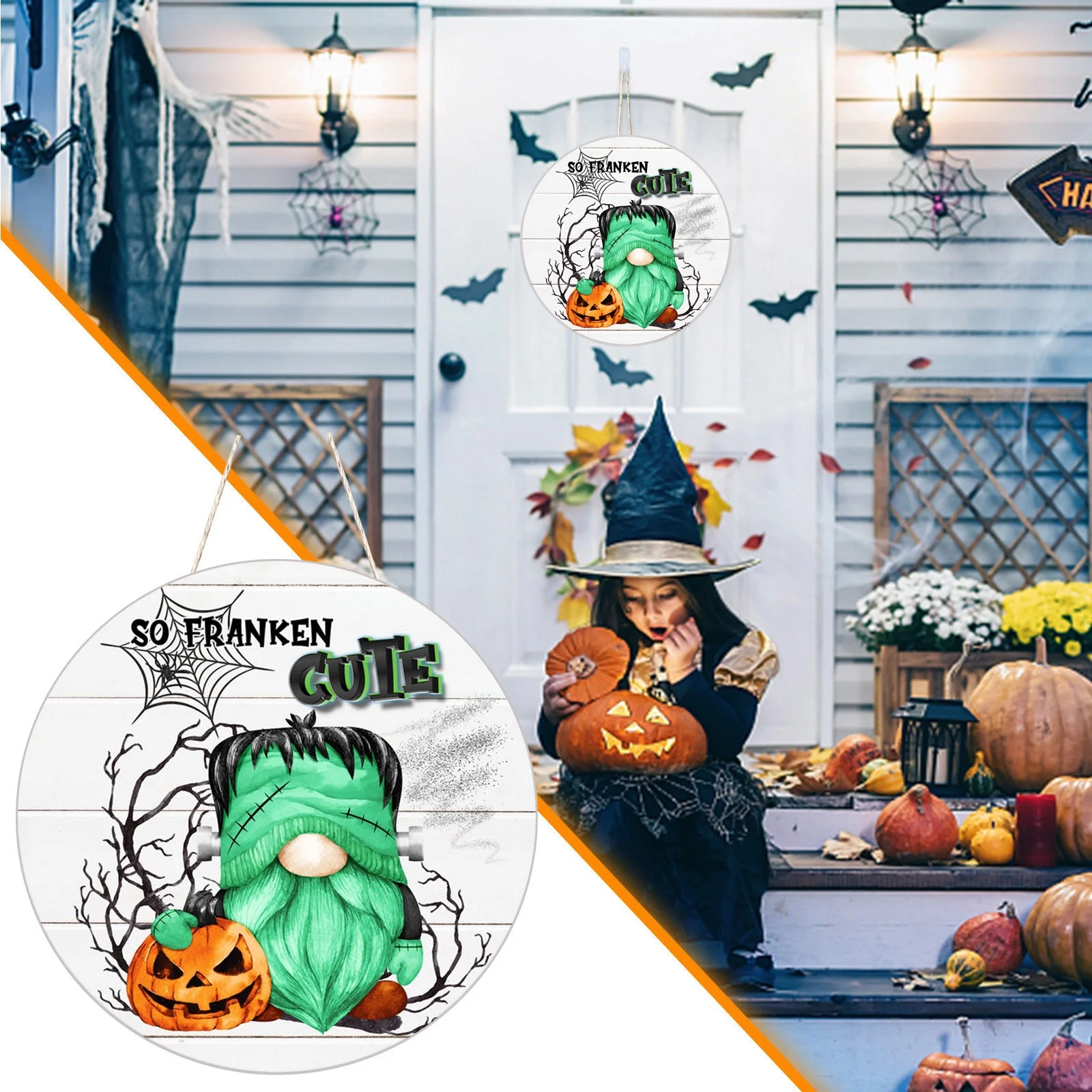 Fridja Halloween Ornament Welcome Sign Decorative Vintage Wall Hanging Home Garden
