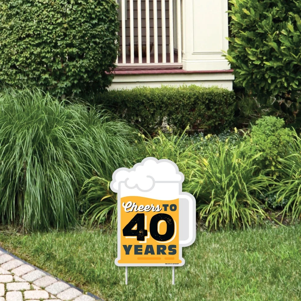 Big Dot of Happiness Cheers and Beers to 40 Years - Outdoor Lawn Sign - 40th Birthday Party Yard Sign - 1 Piece