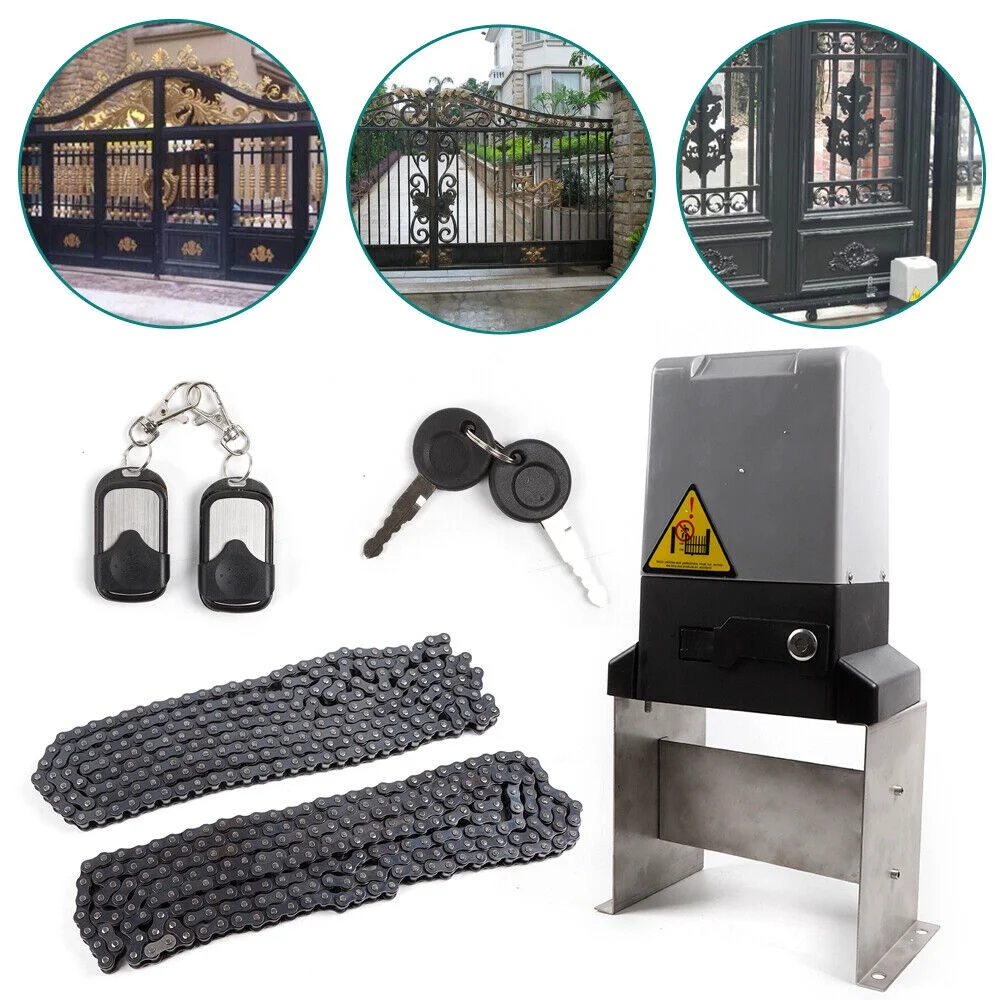 Miumaeov 3300LBS Electric Rolling Driveway Sliding Gate Opener Automatic Motor Remote Kit Heavy Duty Chain