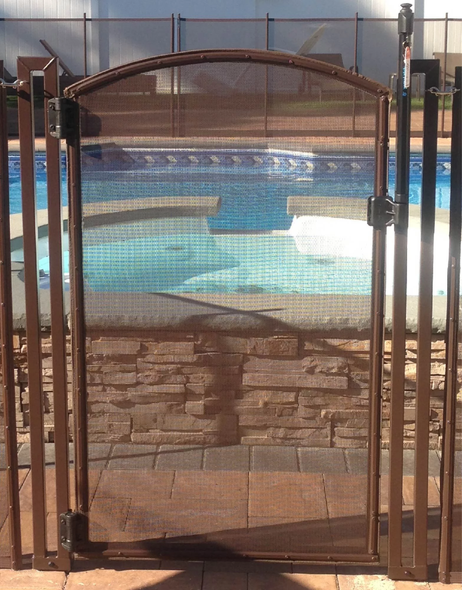 2.5 ft. W X 4 ft. H Pool Fence DIY Gate in Brown with Self-Closing, Self-Latching Hardware & Arch Top