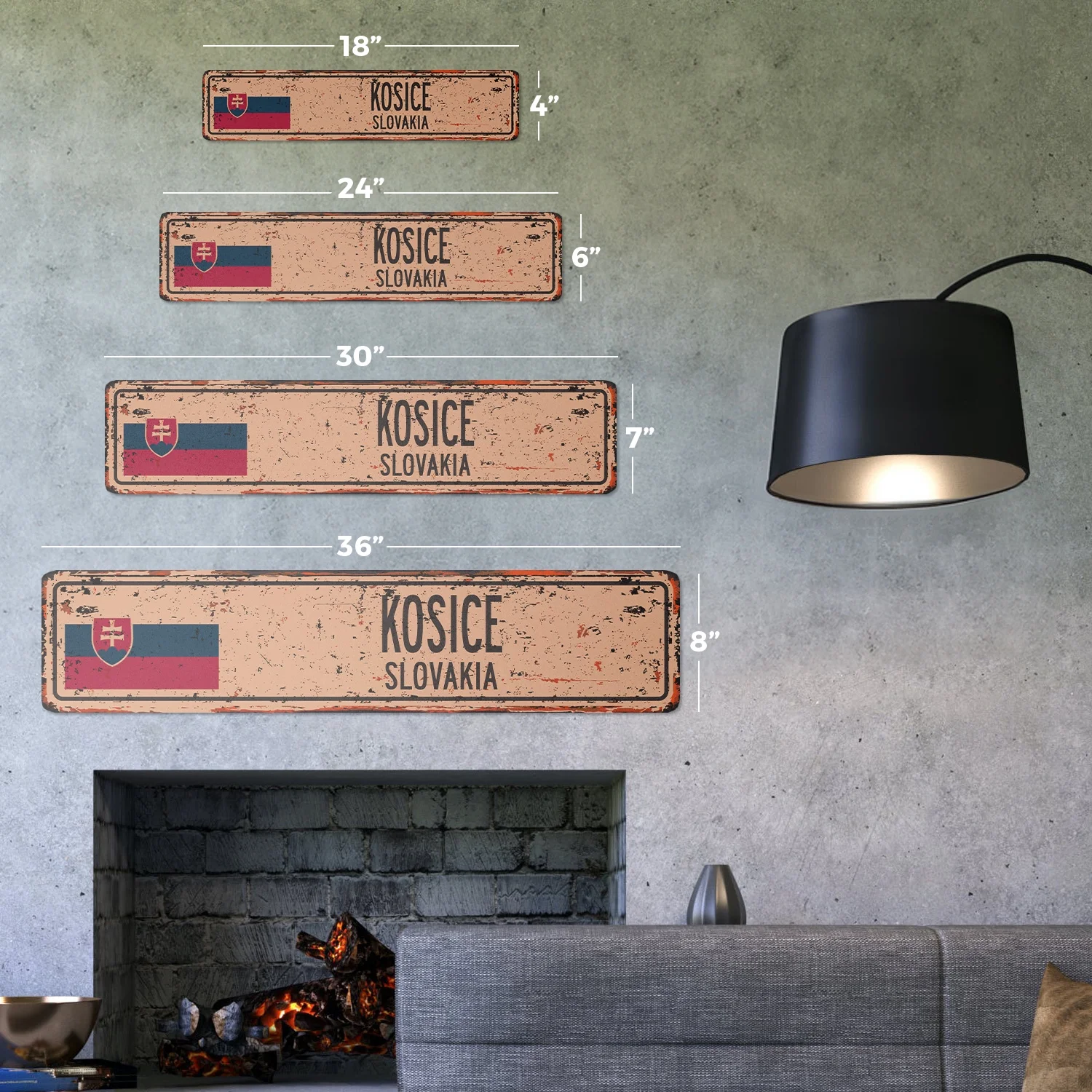 KOSICE SLOVAKIA Vintage Plastic Street Sign Slovak flag city country road wall gift | Indoor/Outdoor | 18