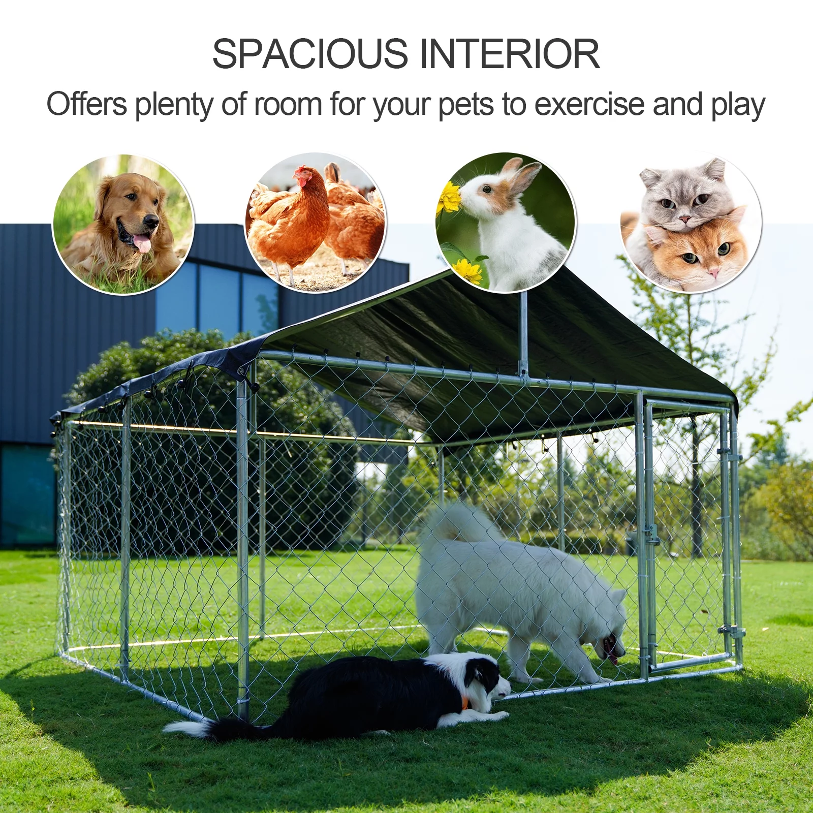 Petony Outdoor Dog Playpen Heavy Duty Dog Kennel House Mesh Dog Big Cage Pet Kennel Steel Fence with Secure Lock
