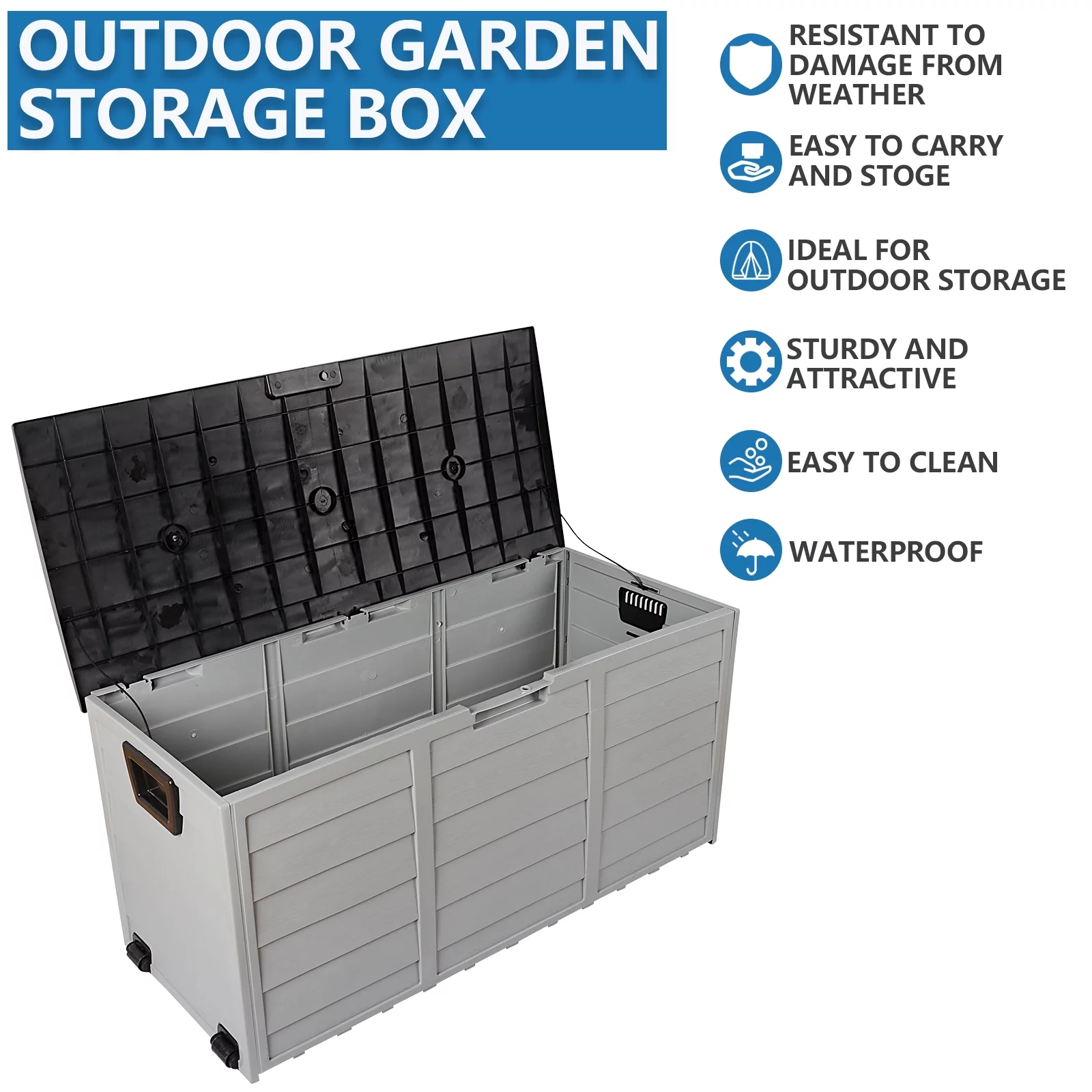 75 Gallon Outdoor Garden Storage Deck Box Chest - Lockable Toy and Tool Organizer with Seating Area