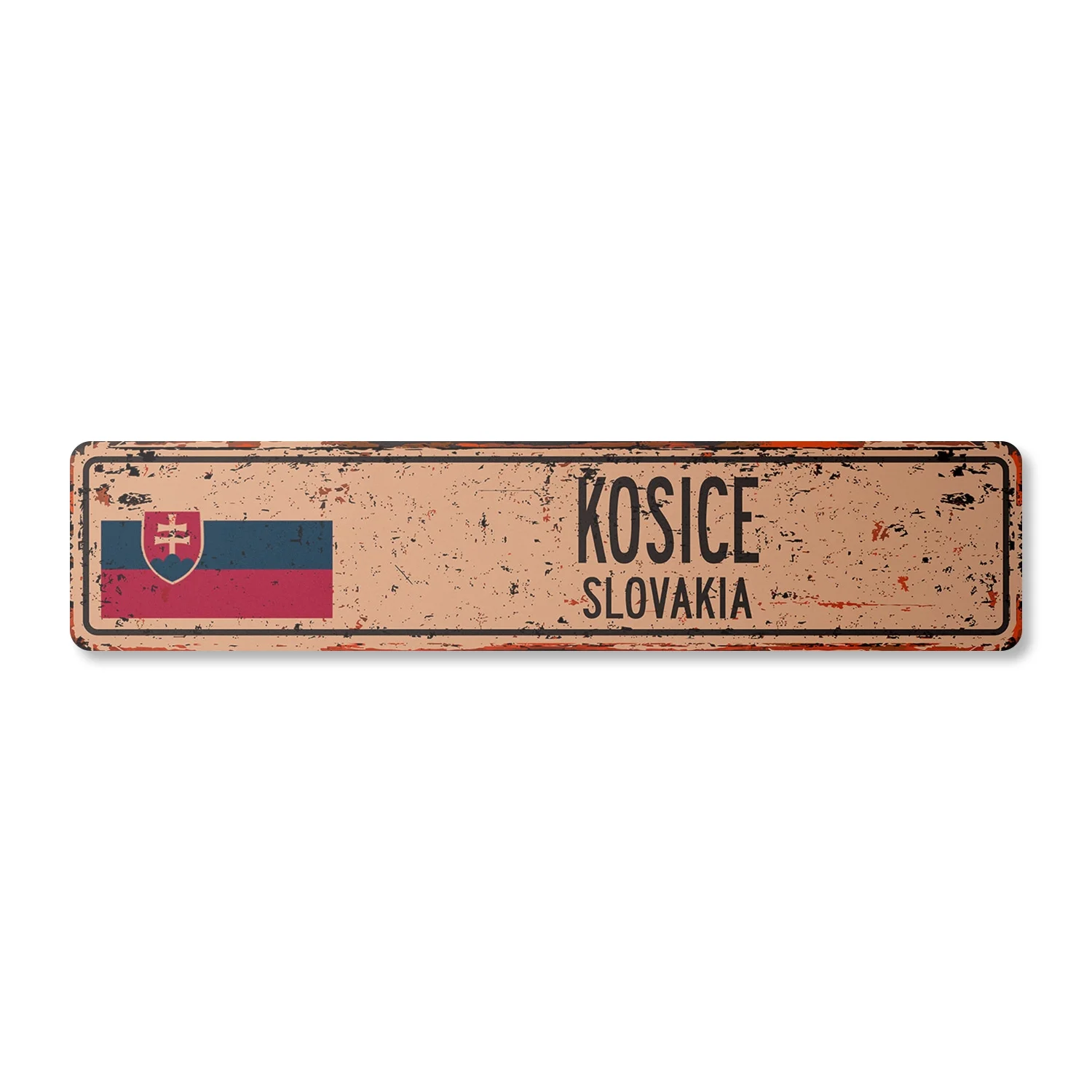 KOSICE SLOVAKIA Vintage Plastic Street Sign Slovak flag city country road wall gift | Indoor/Outdoor | 18