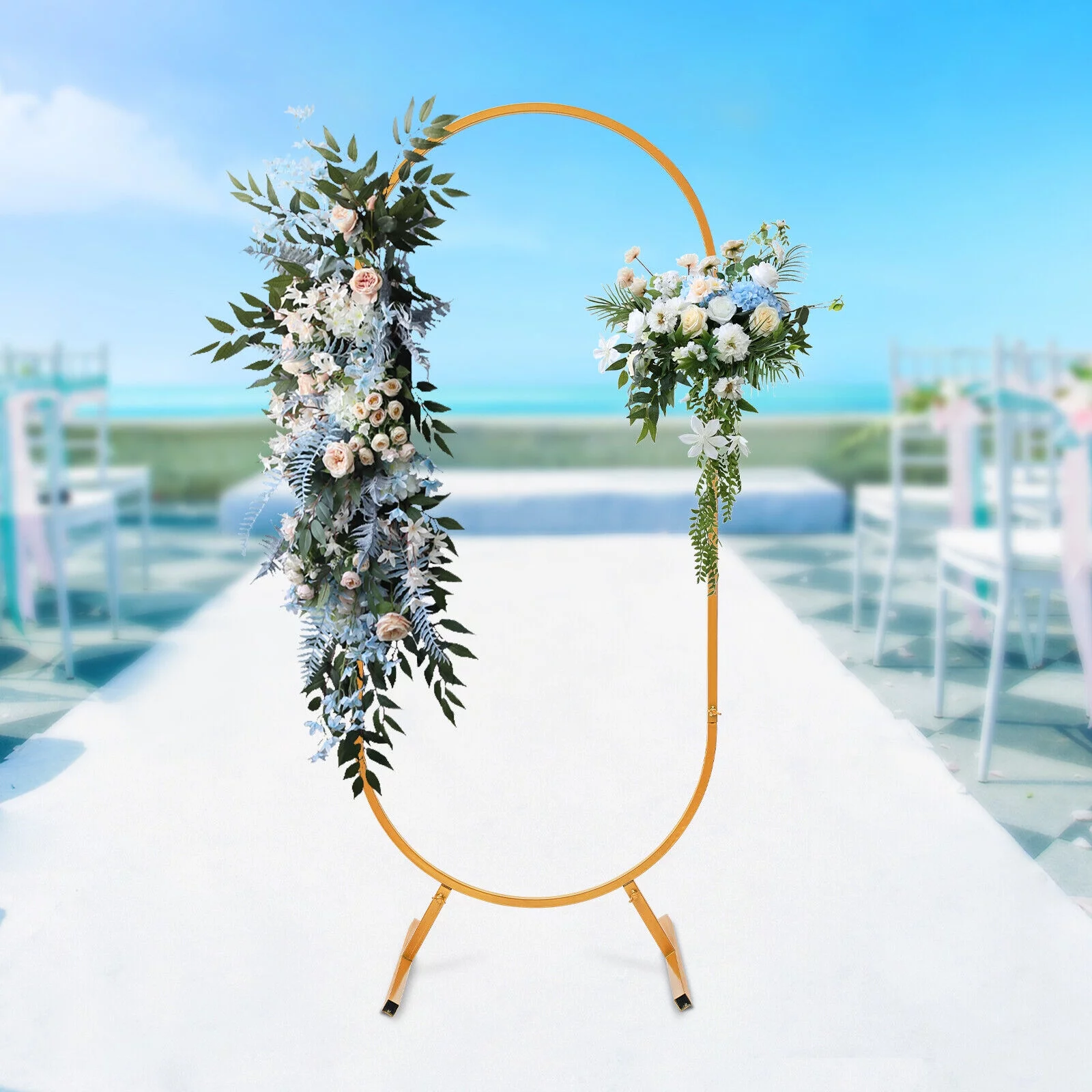 1.4-2M Oval Metal Wedding Arch Frame Garden Arbor Flowers Balloon Backdrop Stand