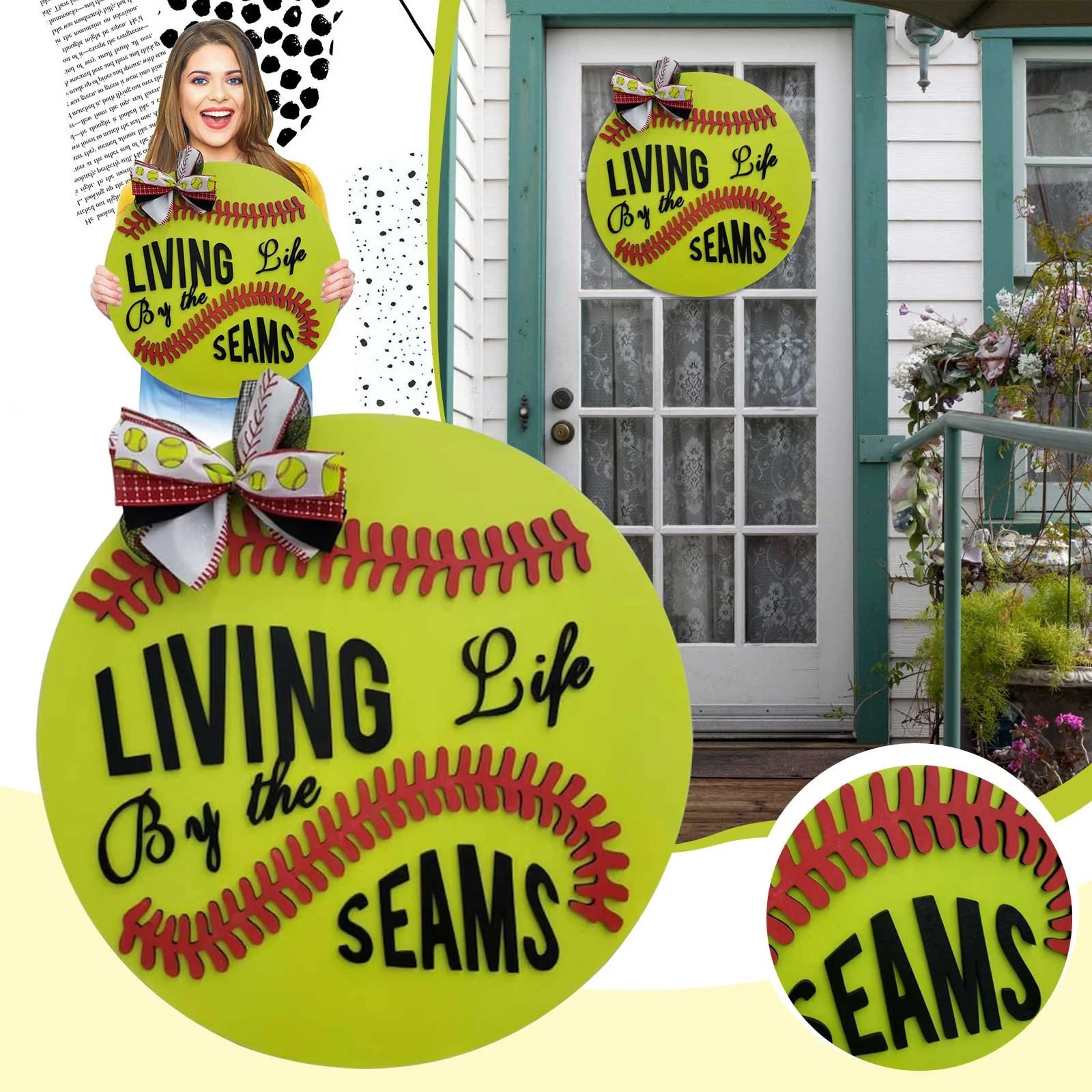 Living Life By The Seams Door Hanger Sign Hanging Holiday Listing Sign Home Front Door Decor Ornament