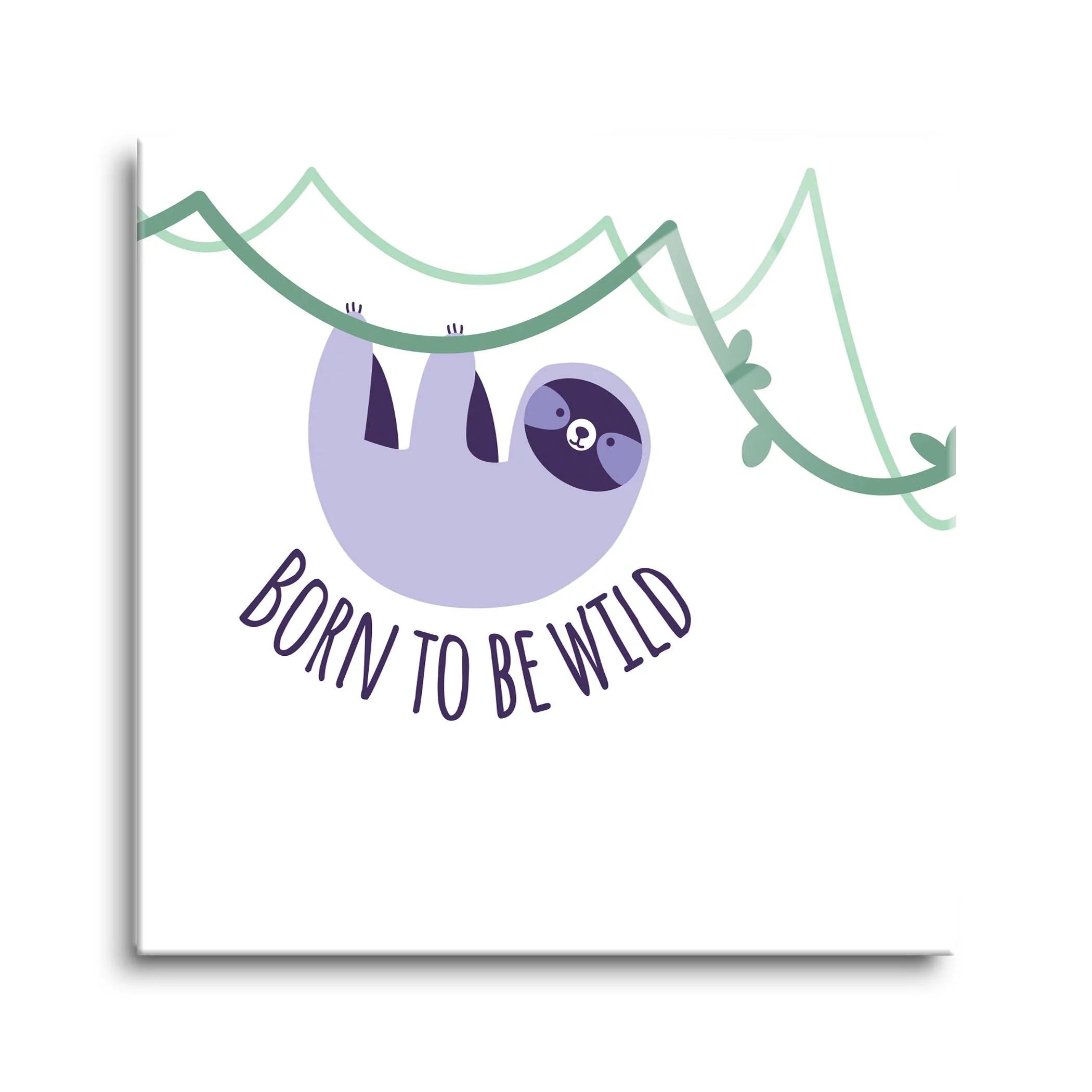 Born To Be Wild Lilac Sloth Green Vine 24 x 24 Glass Wall Hanging Sign