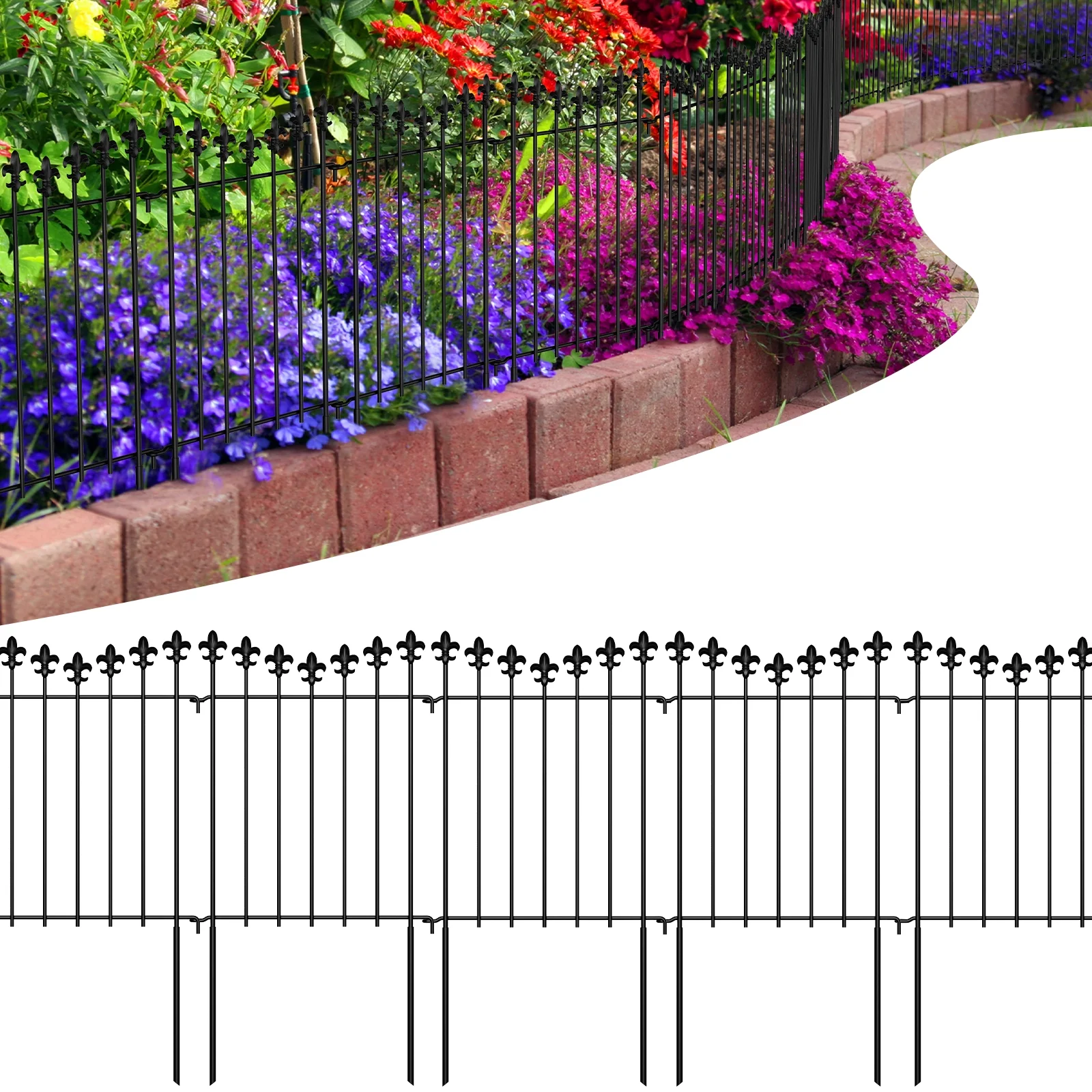 24-Inch X 12.6-Inch, Rust Resistant Black Metal Fence, Animal Barrier Garden Fence (10-Pack)
