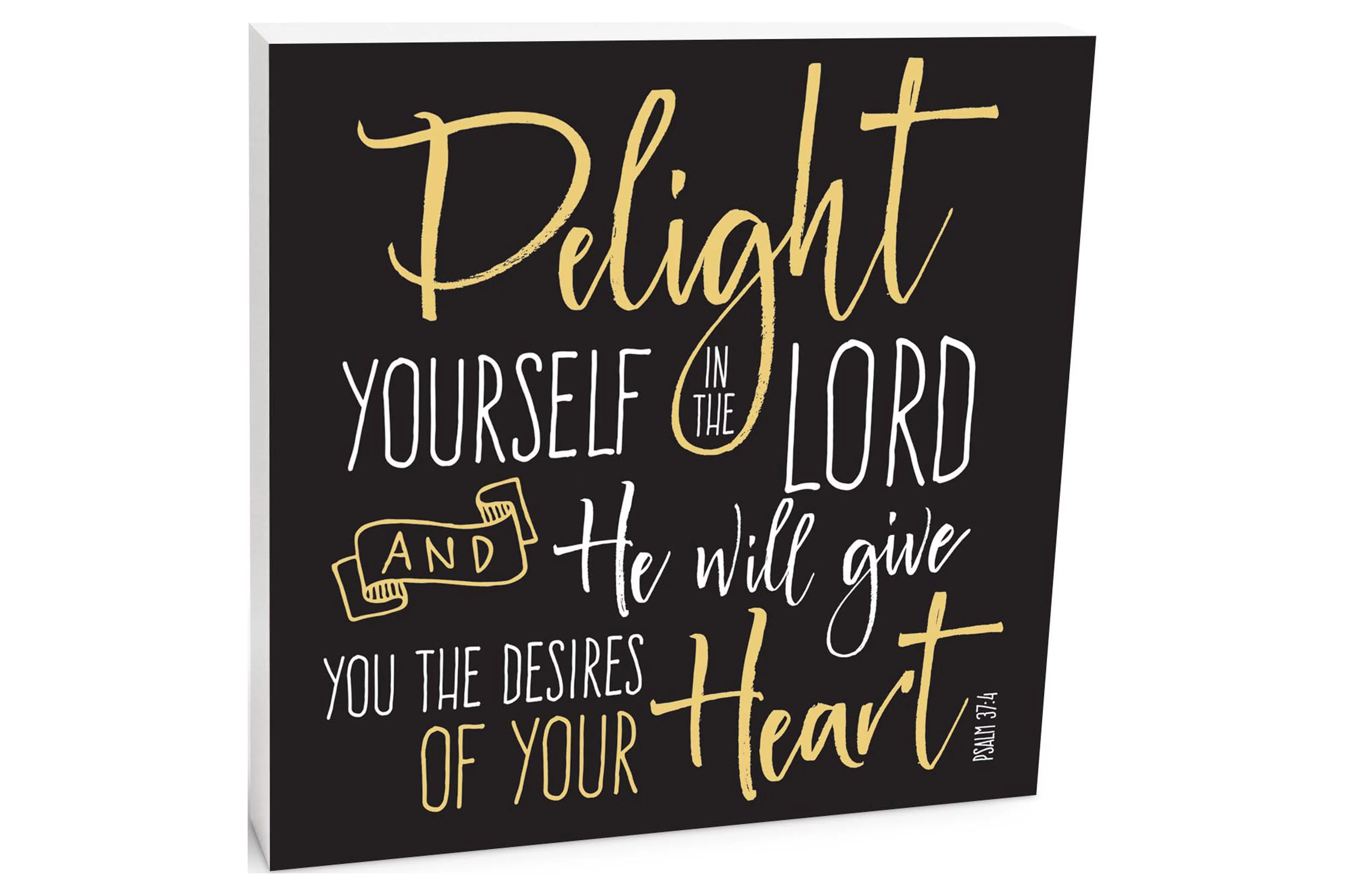 Delight In The Lord Slate Grey Script 10 x 10 Wood Tabletop Sign Plaque