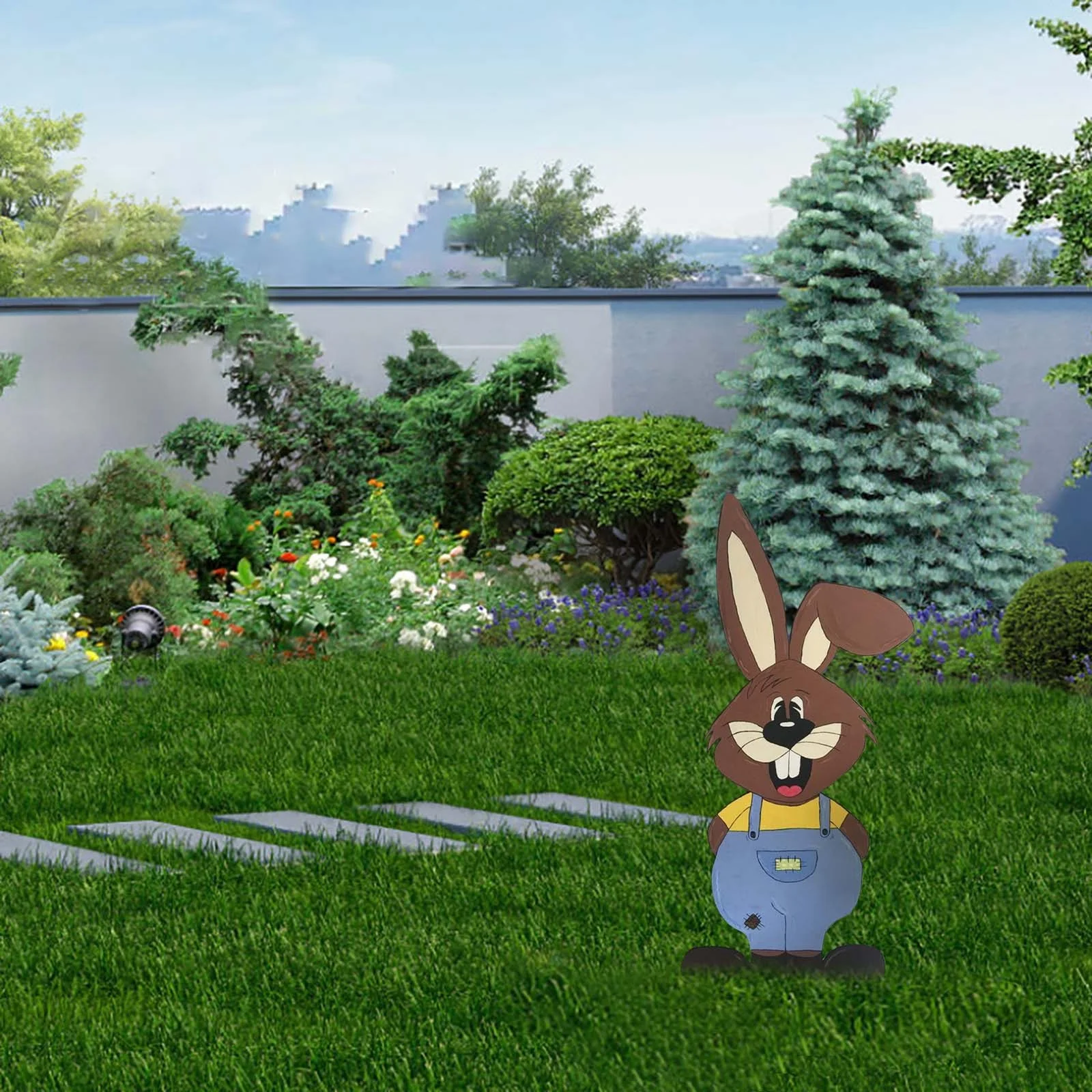 Wooden Easter Garden Stake Yard Sign Bunny Statue Bunny Egg Easter Stake Terrace Flower Bed Outdoor Decorations