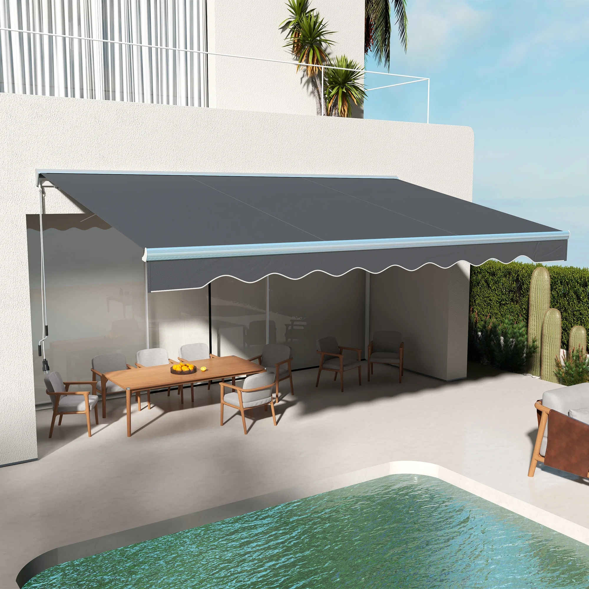 Outsunny 16.5' x 10' Electric Retractable Awning w/ LED Lights, Dark Gray